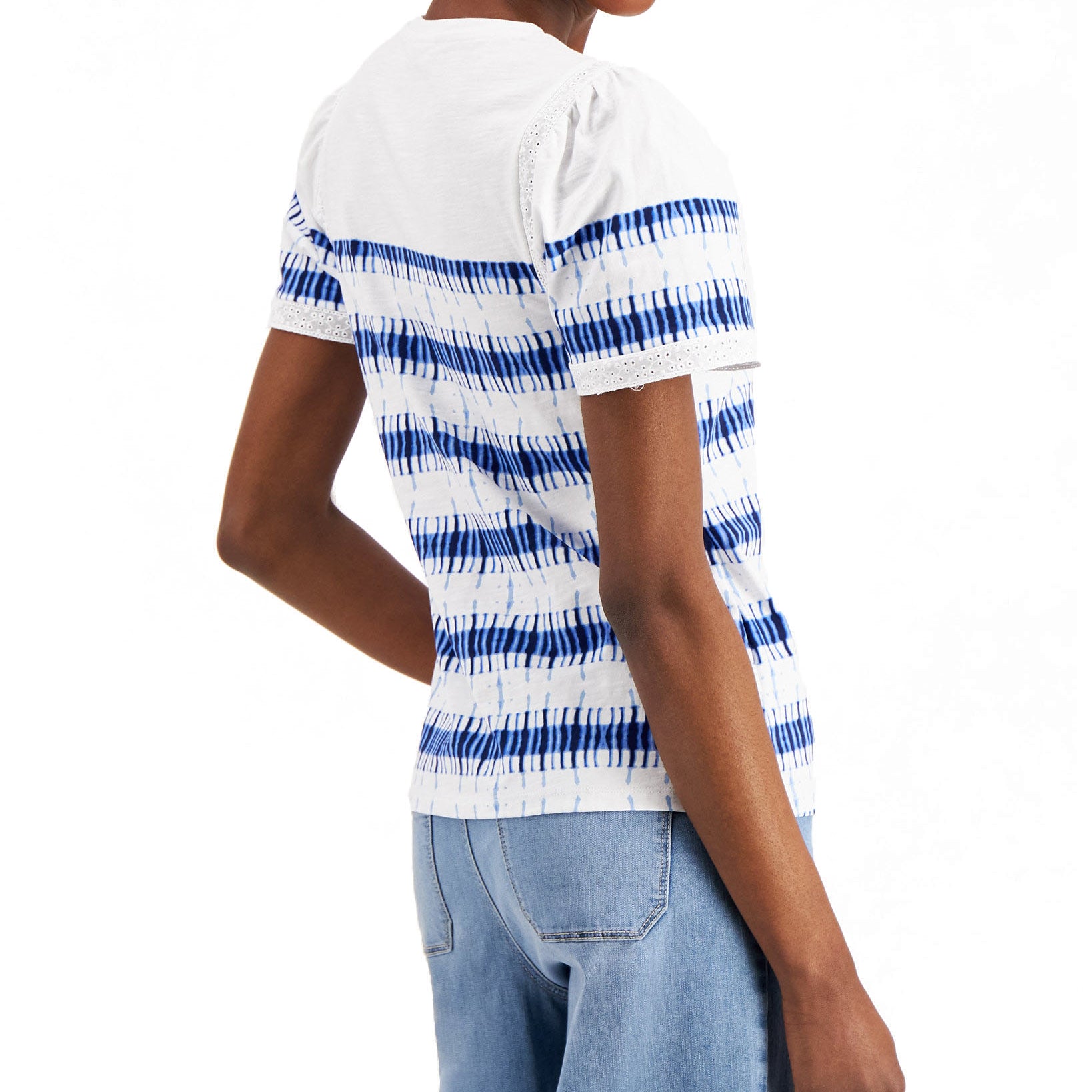 Charter Club Women Petite Cotton Eyelet Trim Puff Sleeve Top