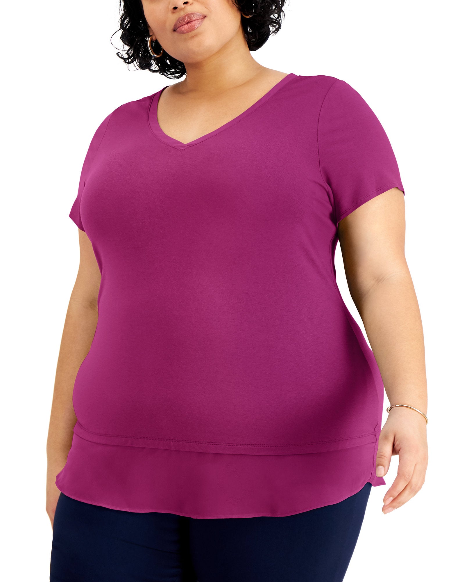 JM Collection Women Plus Layered Hem Top