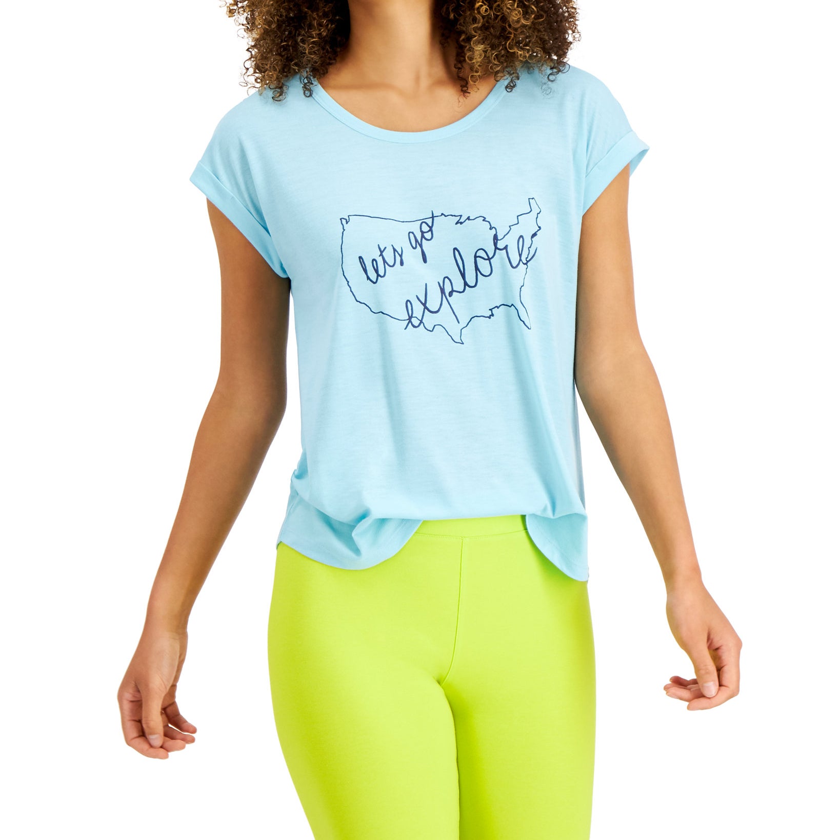 Style & Co Womens Petite Graphic Print Cuffed T Shirt Explore
