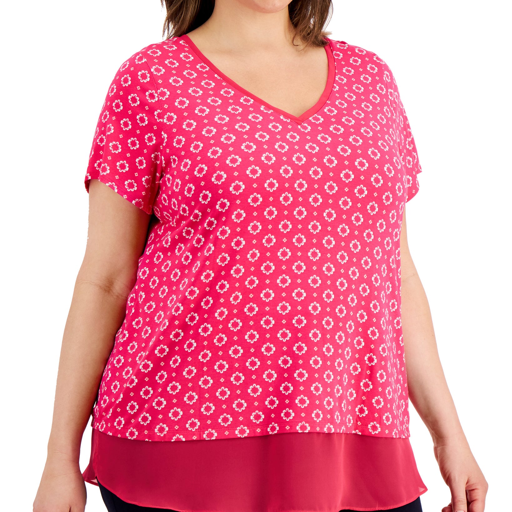 JM Collection Women Plus Mina Contrast Trim Top