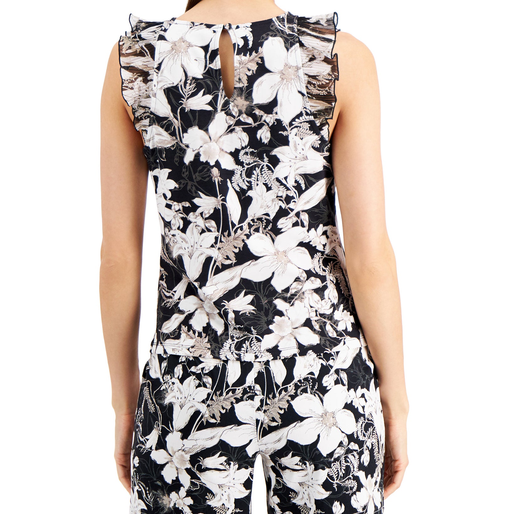 INC International Concepts Women Ruffled Floral Print Top