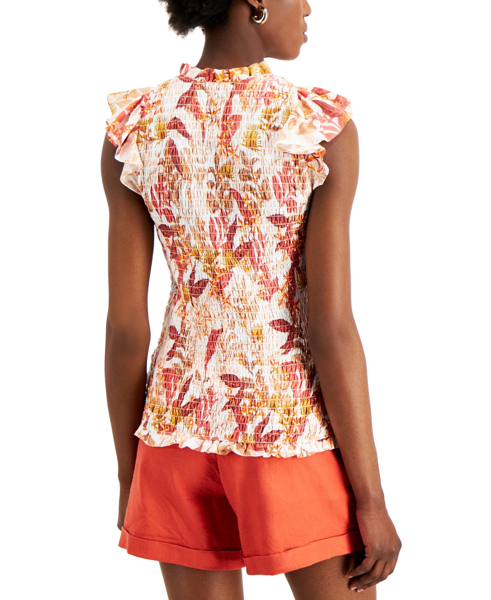 INC International Concepts Women Plus Printed Smocked Sleeveless Top