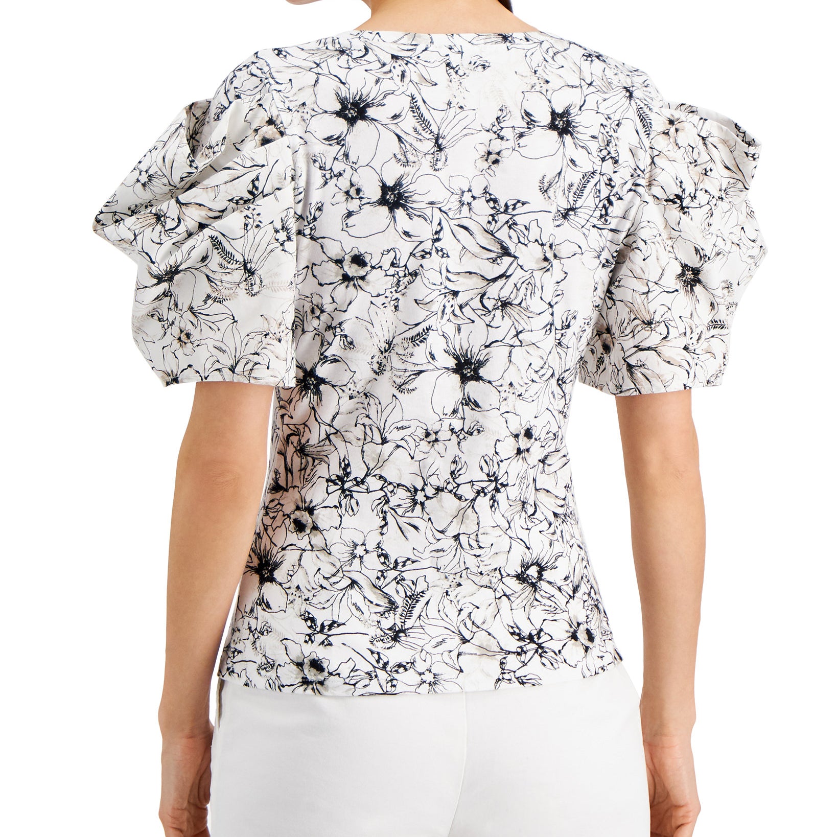 INC International Concepts Women Floral Print Puff Sleeve Top