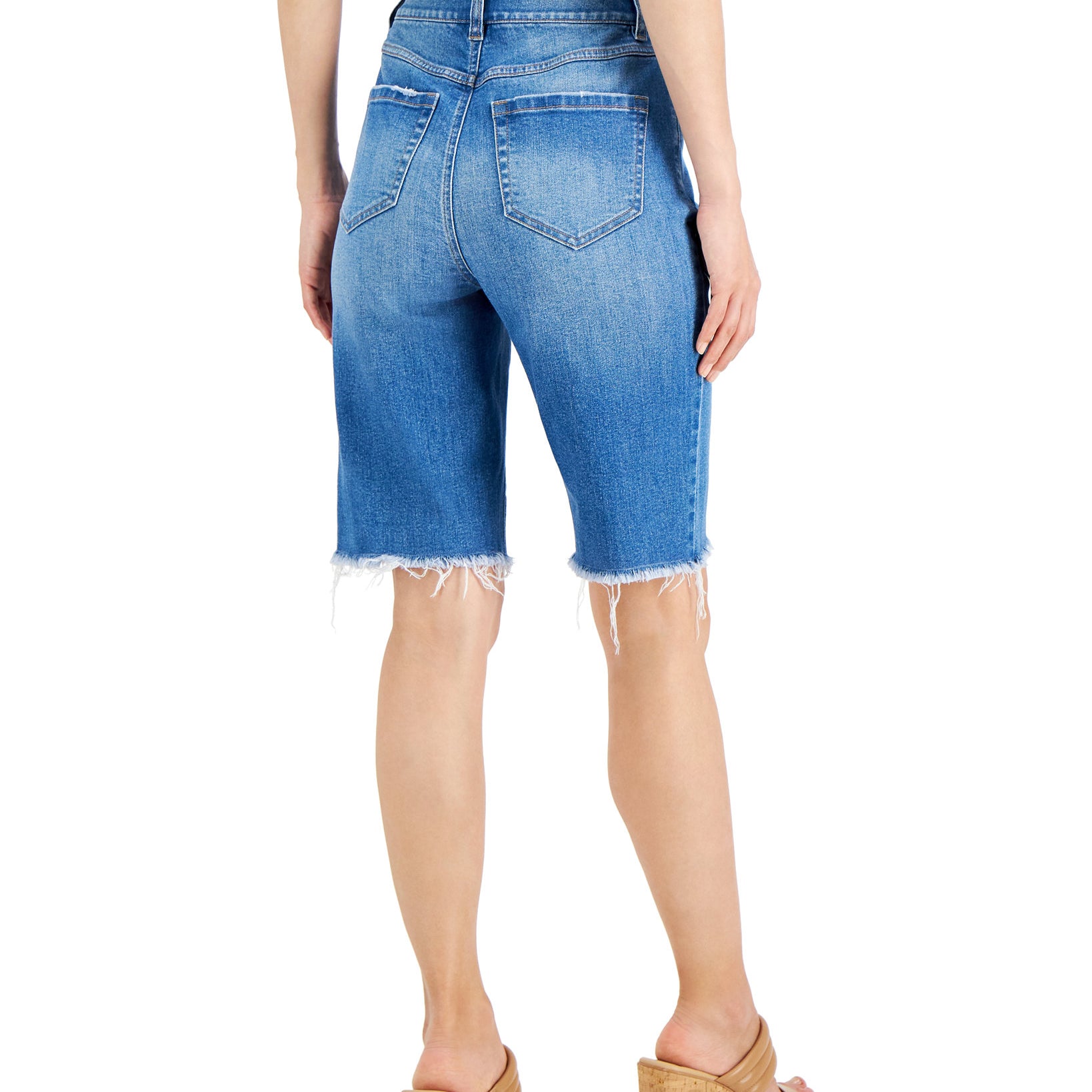 INC International Concepts Women Frayed Denim Bermuda Shorts