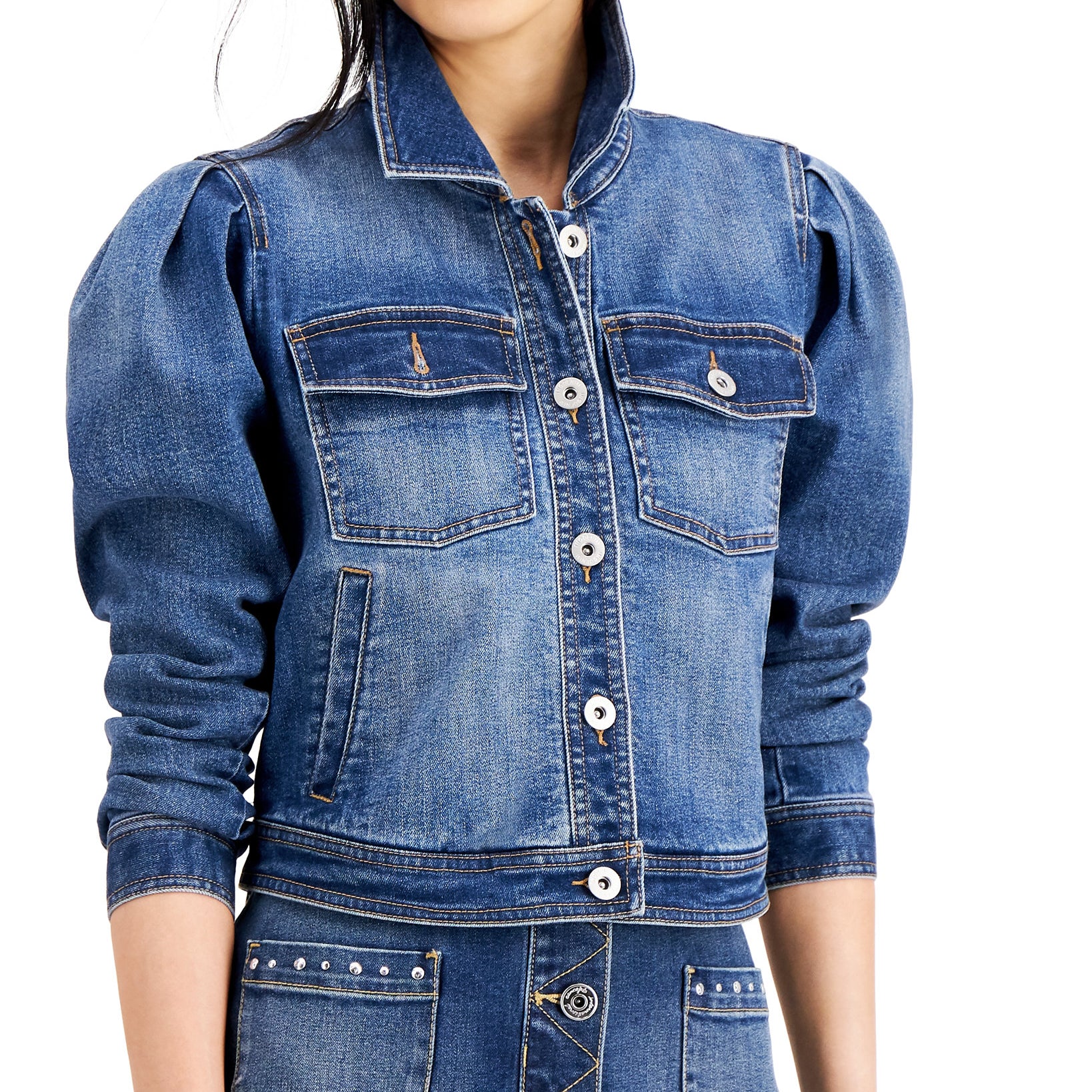 INC International Concepts Women Volume Sleeve Denim Jacket