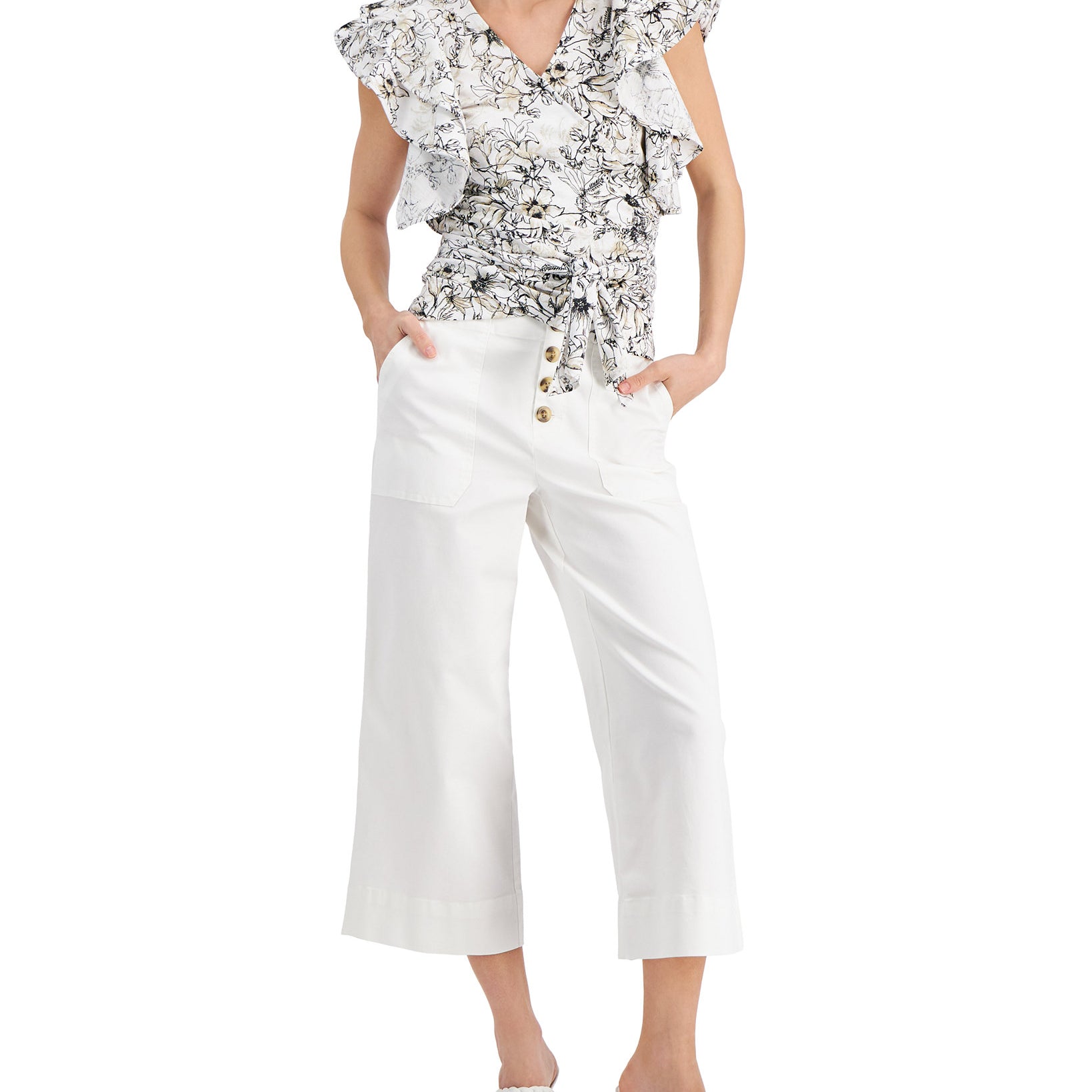 INC International Concepts Women Floral Print Wrap Style Cotton Top