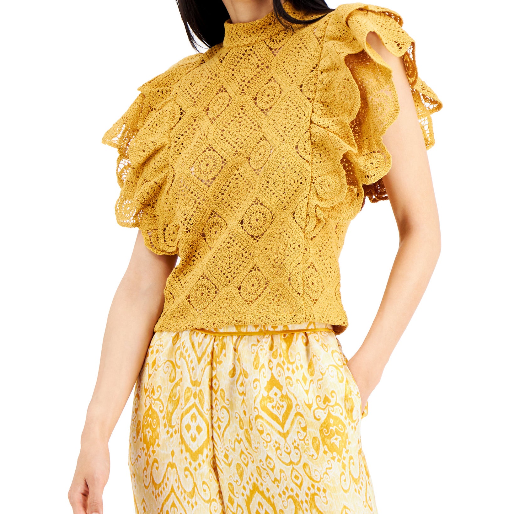 INC International Concepts Women Bubble Hem Eyelet Top Marigold