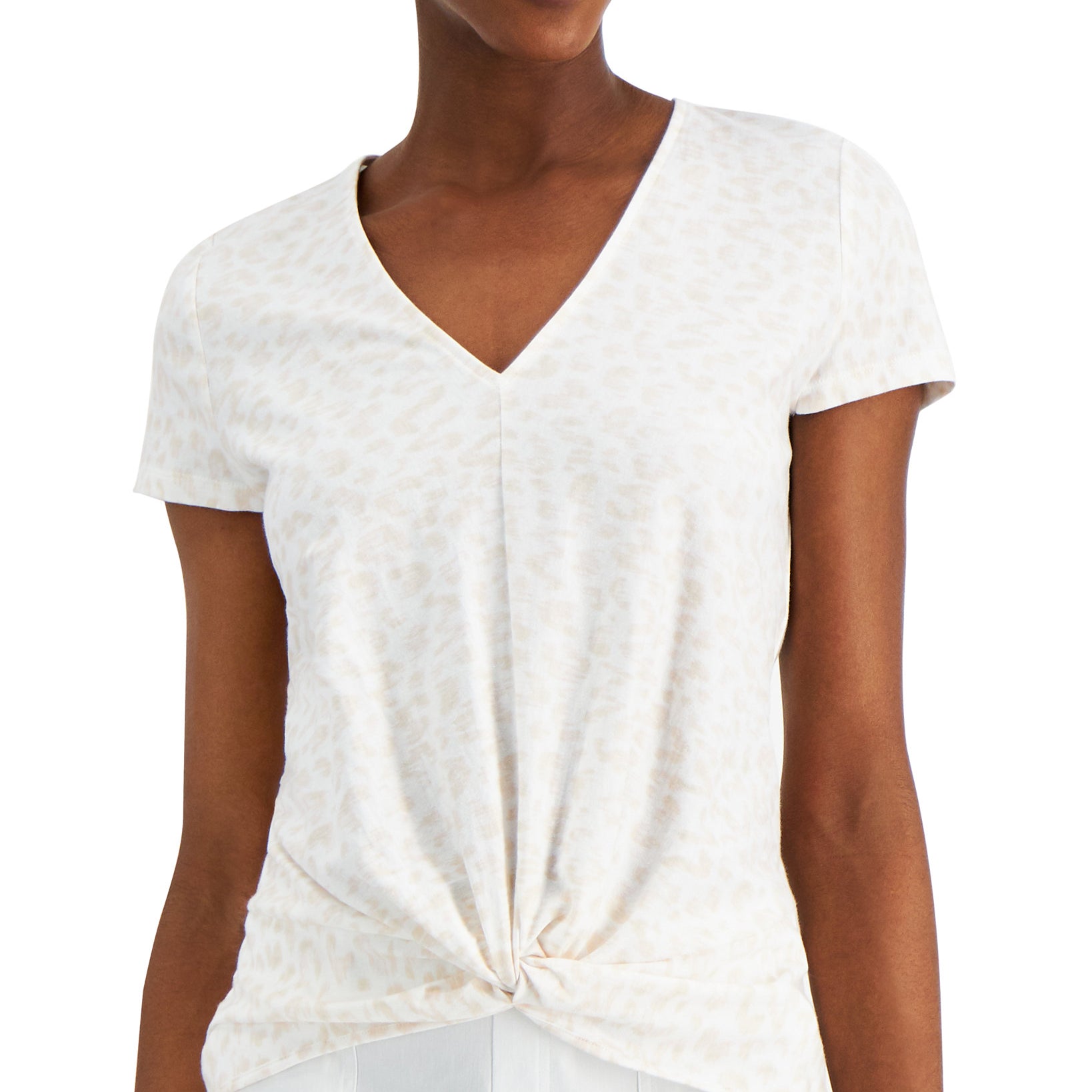 INC International Concepts Women Cotton Animal Print Twist Front Top
