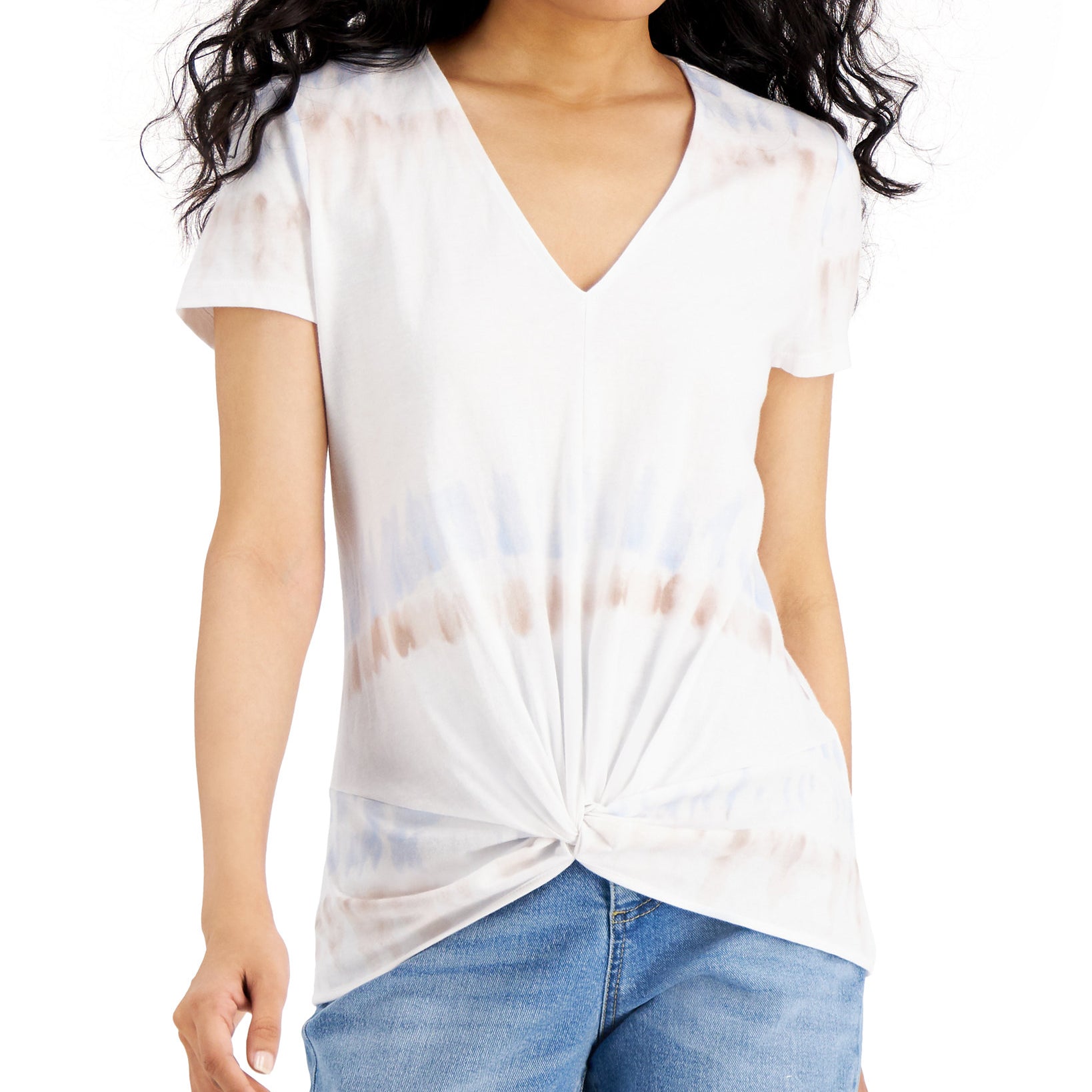 INC International Concepts Women Twist Front Cotton Tie Dye T Shirt Daneille Dye