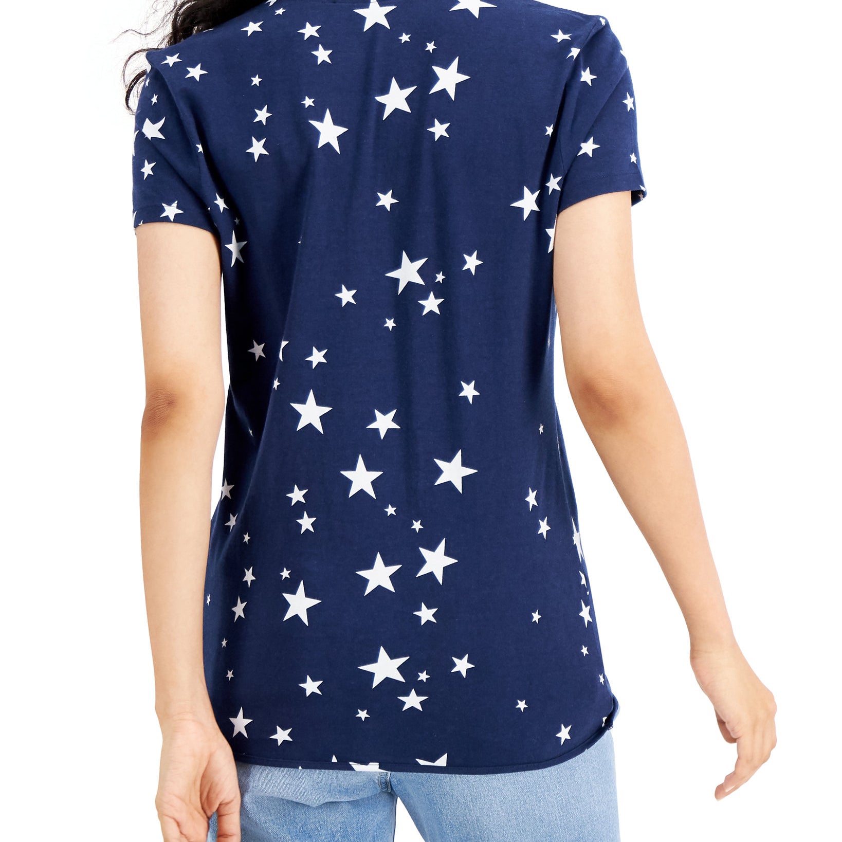 INC International Concepts Women Cotton Star Print Twist Front T Shirt