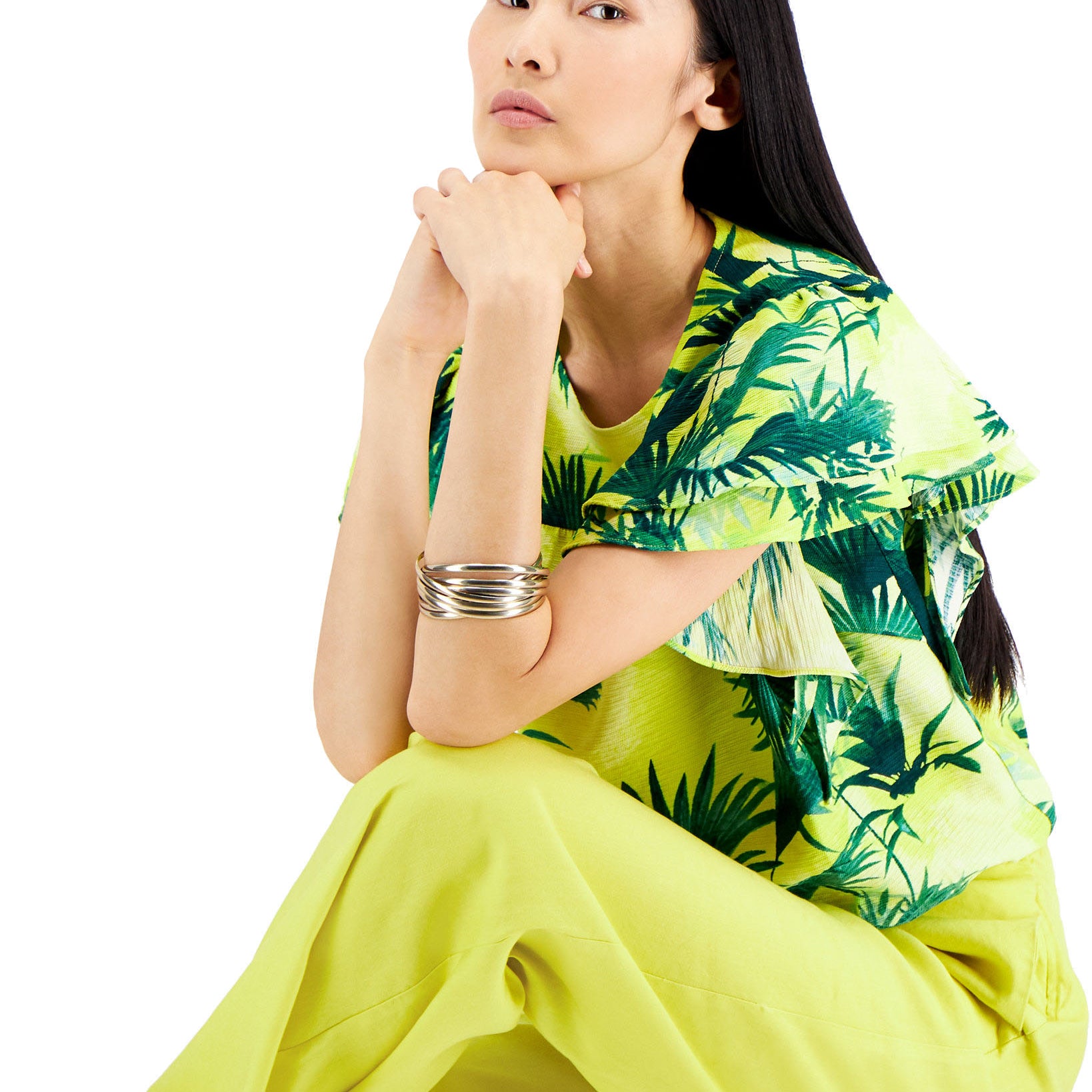 INC International Concepts Women Tropical Print Ruffle Top