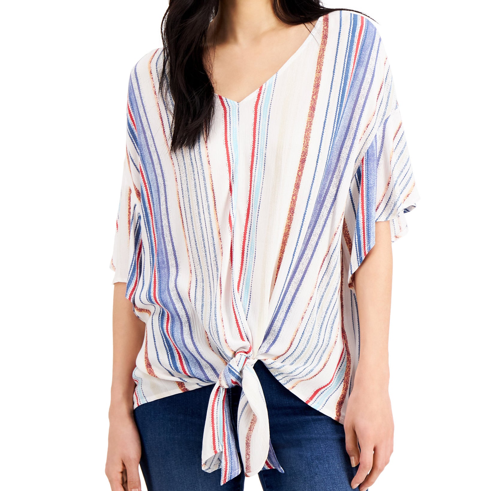 JPR Studio Women Striped Tie Front Top White Apron Old D