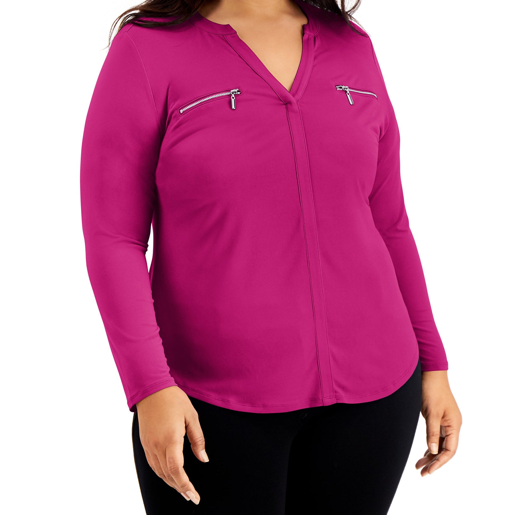 INC International Concepts Women Plus Zip Pocket Top Jazzy Pink