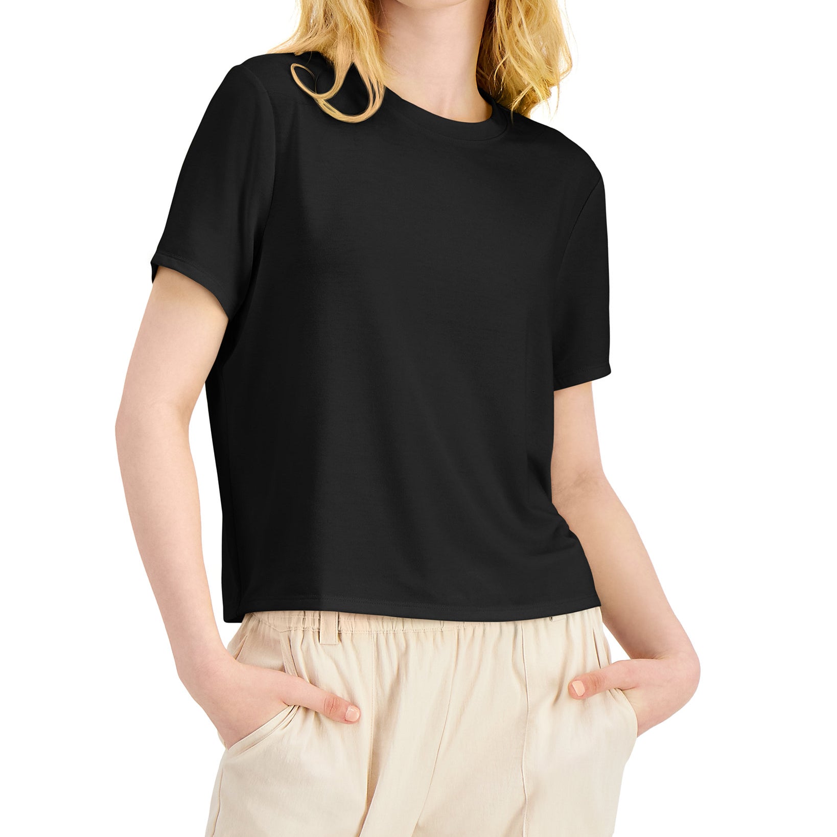 INC International Concepts Women EARTH Boxy T Shirt Deep Black