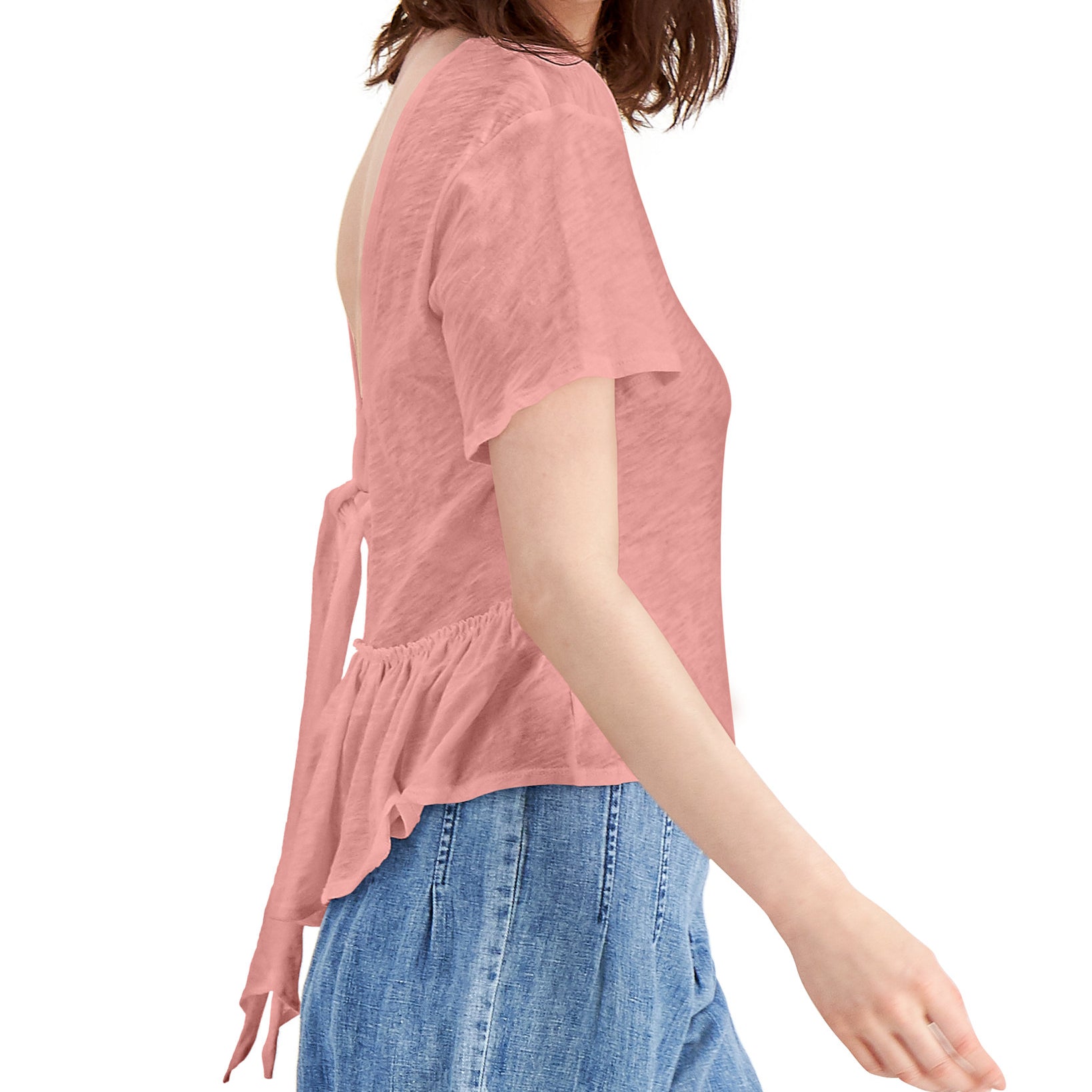INC International Concepts Women Cotton Tie Back Ruffled Top Mango Beach