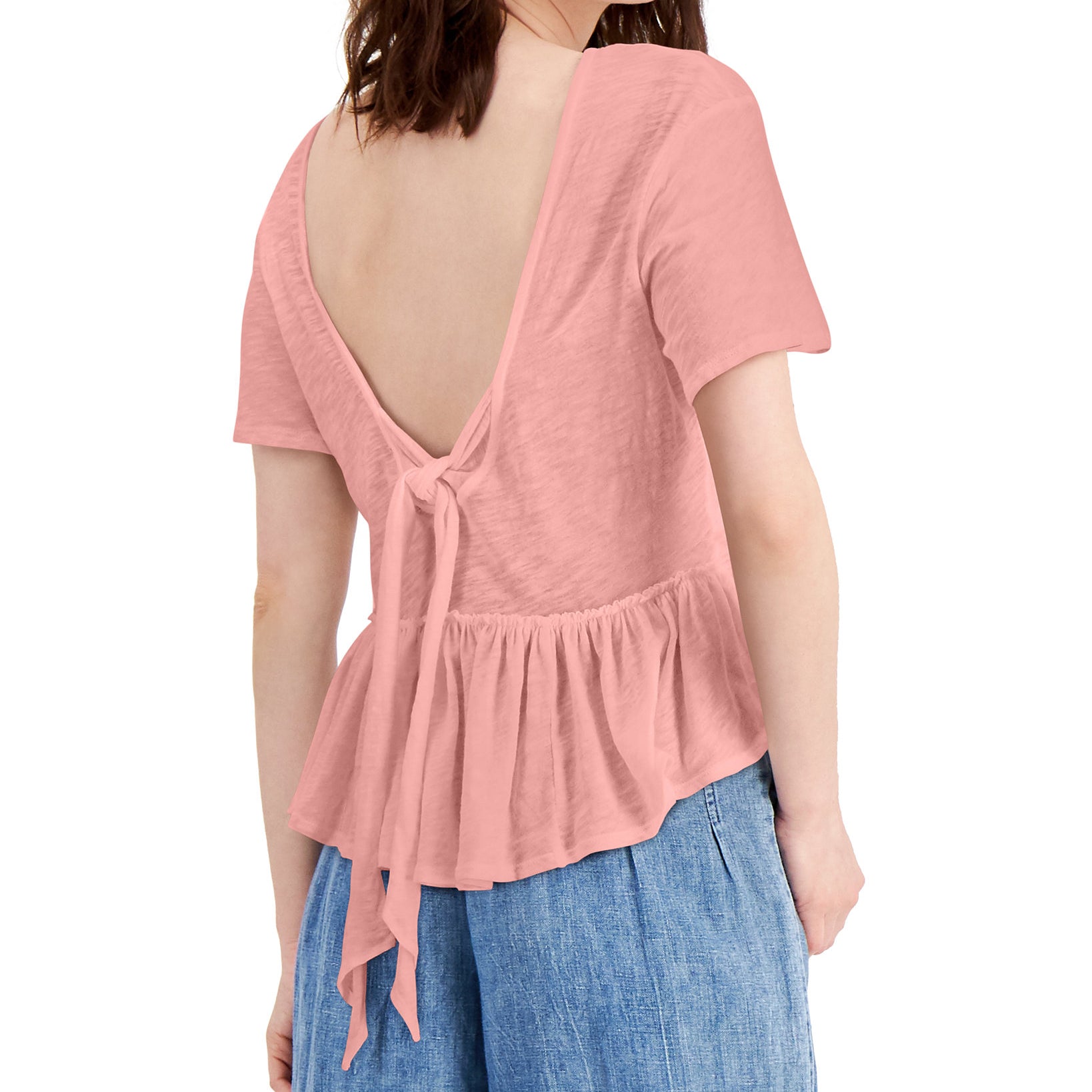 INC International Concepts Women Cotton Tie Back Ruffled Top
