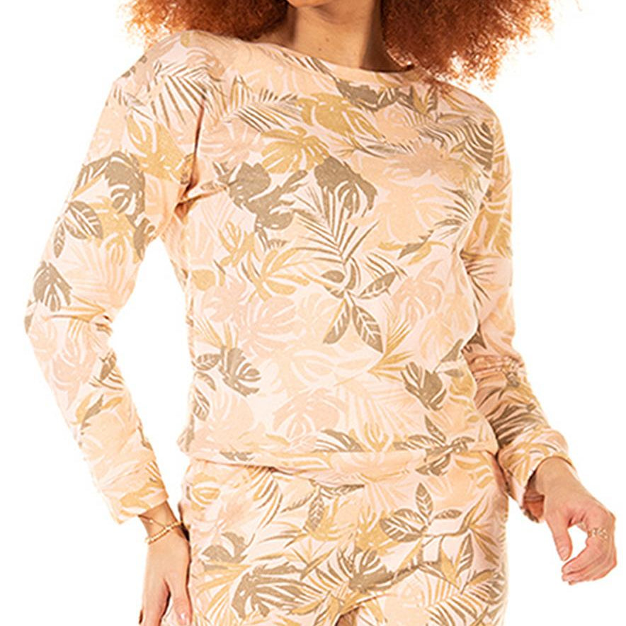 Black Tape Women Petite Palm Print Pullover Top Tropical Leaf