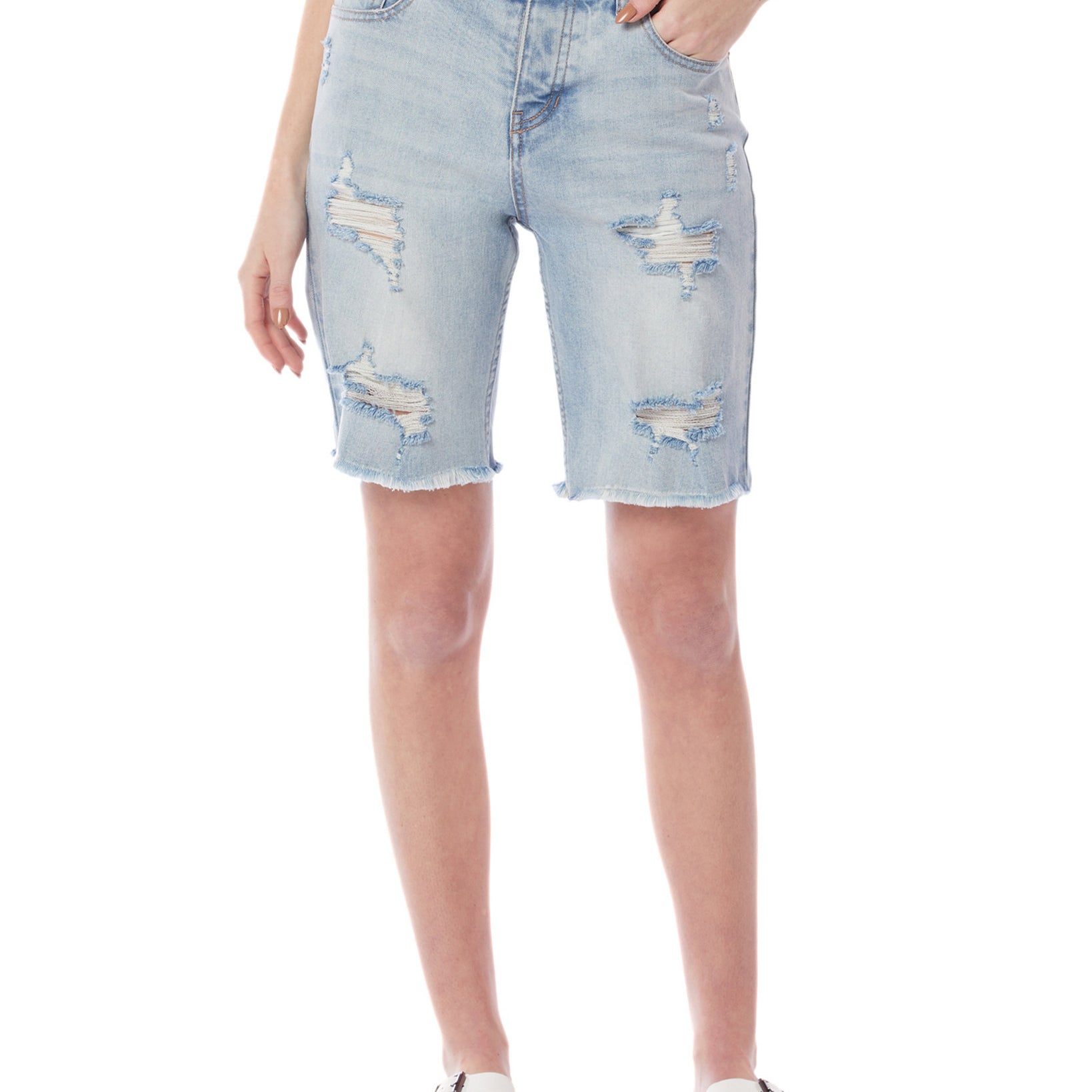 UNIONBAY Women Delores Destructed Boyfriend Bermuda Jean Shorts Farm Girl Blue
