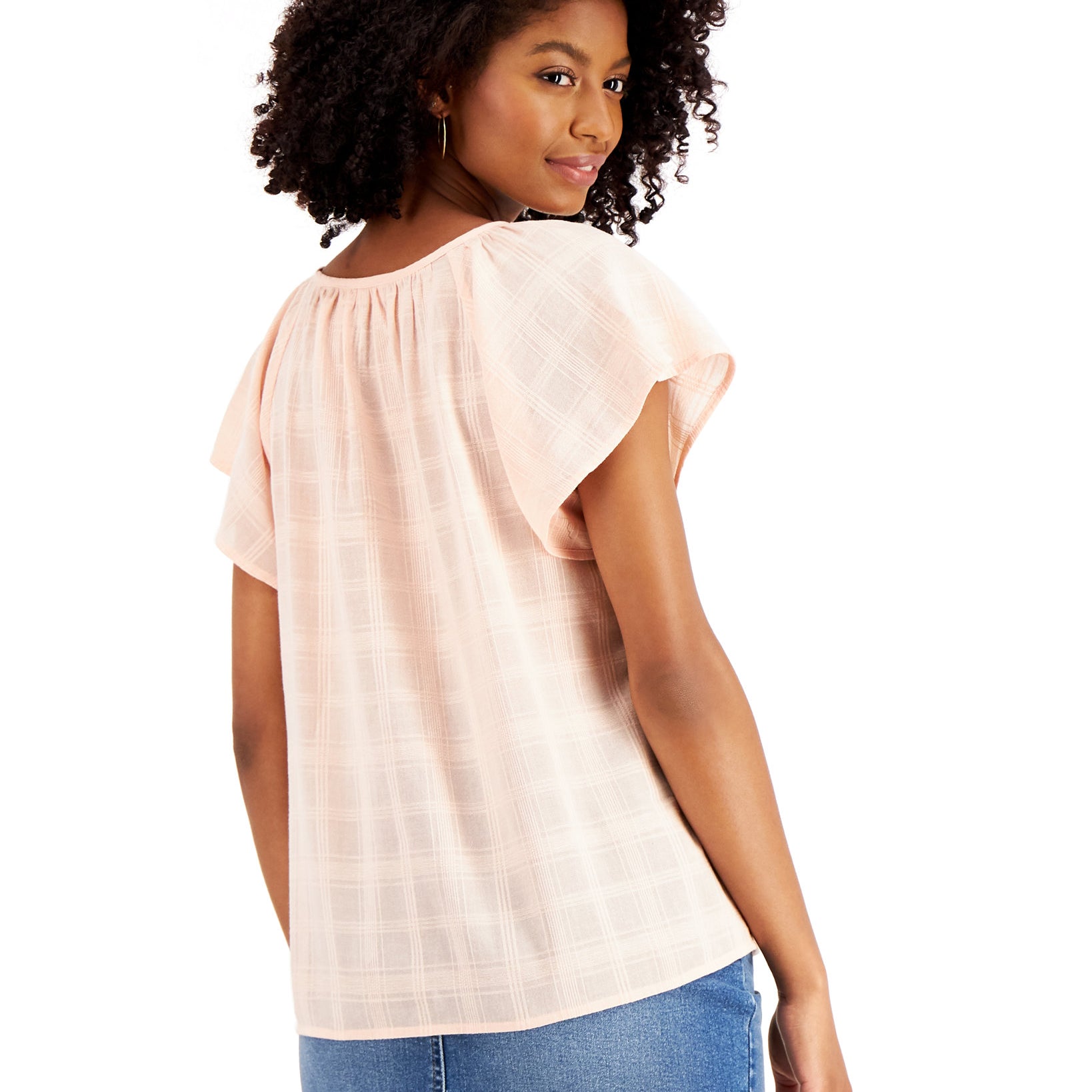 Style & Co Women Solid Flutter Sleeve V Neck Top