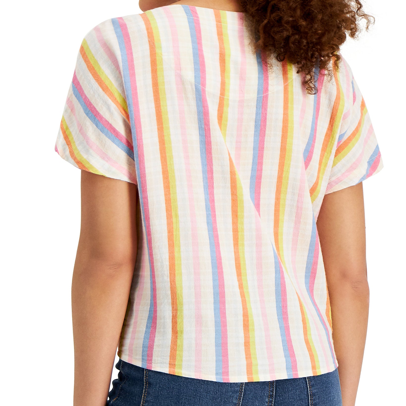 Style & Co Women Petite Cotton Printed Tie Hem Top