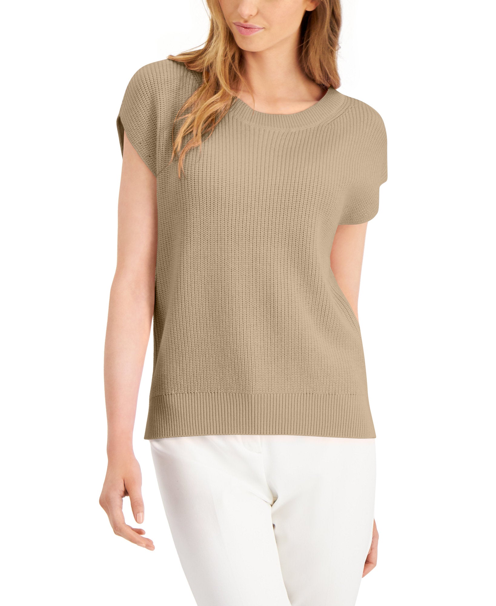 Alfani Women Petite Cap Sleeve Sweater Cream Beige