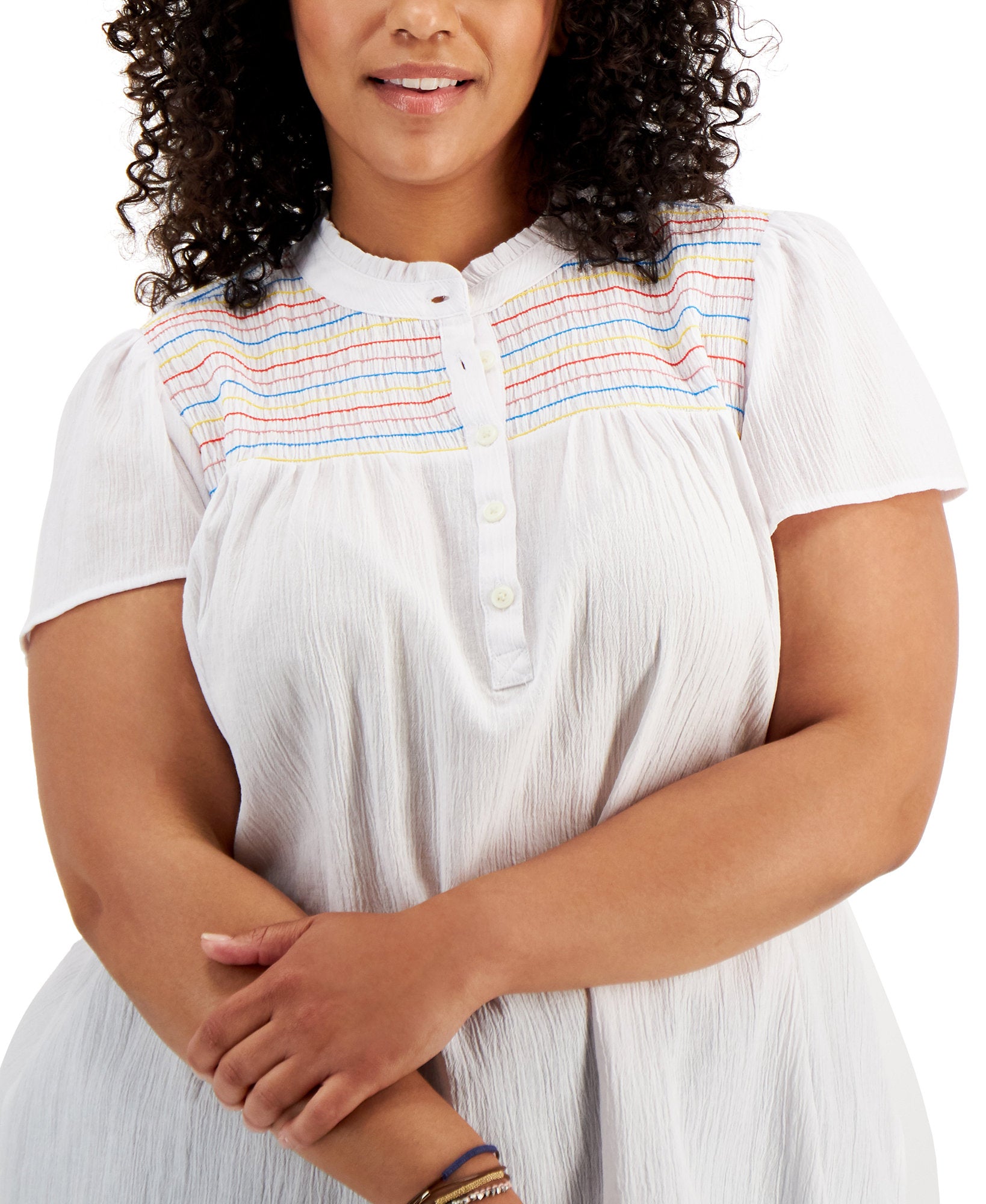 Style & Co Women Plus Cotton Smocked Top