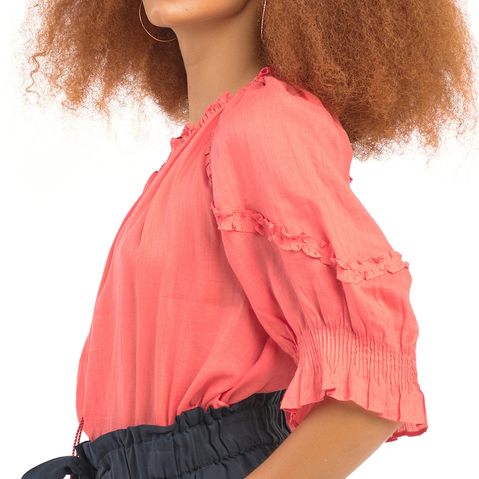 Black Tape Women Ruffle Trim Peasant Blouse