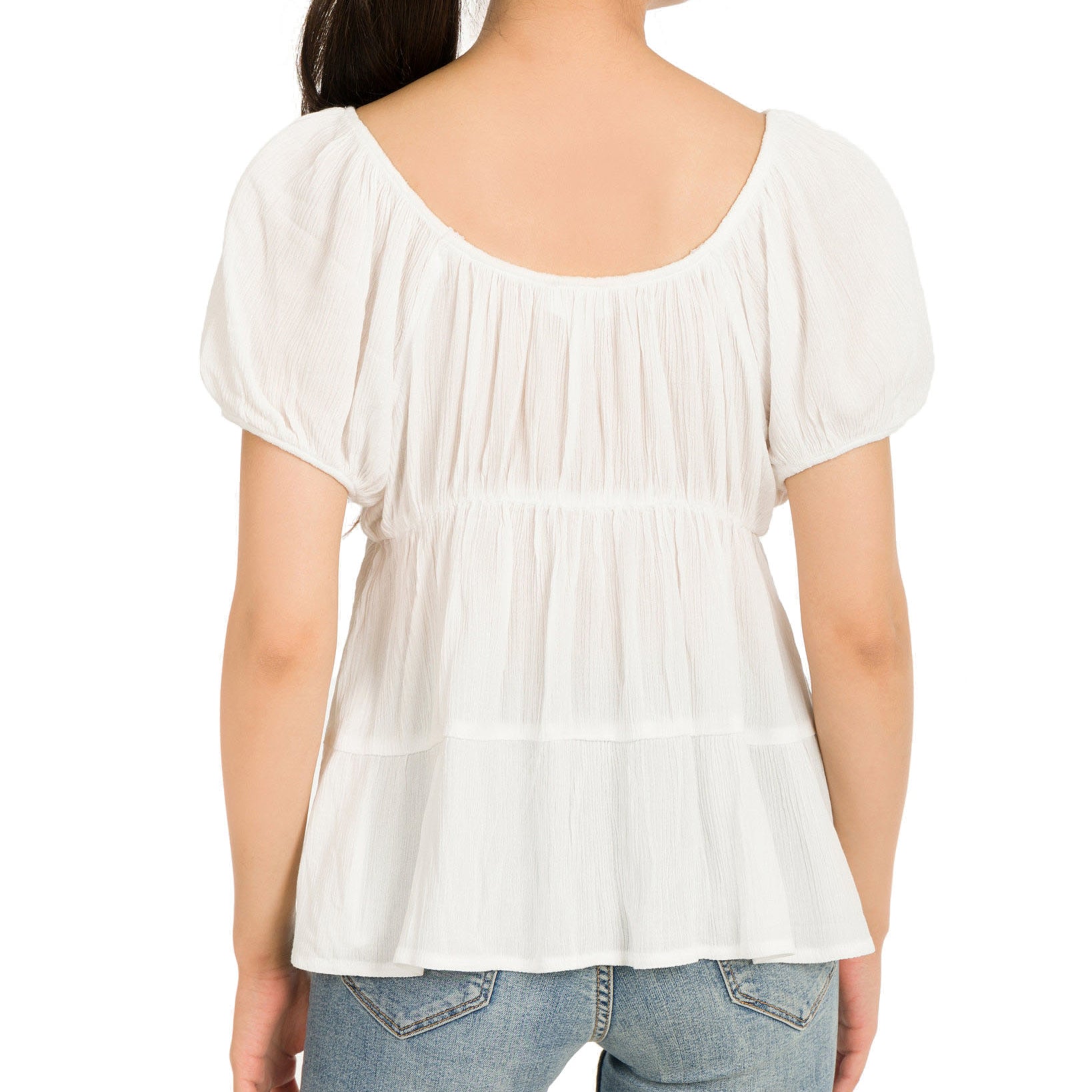 Hippie Rose Women Puff Sleeve Tiered Top