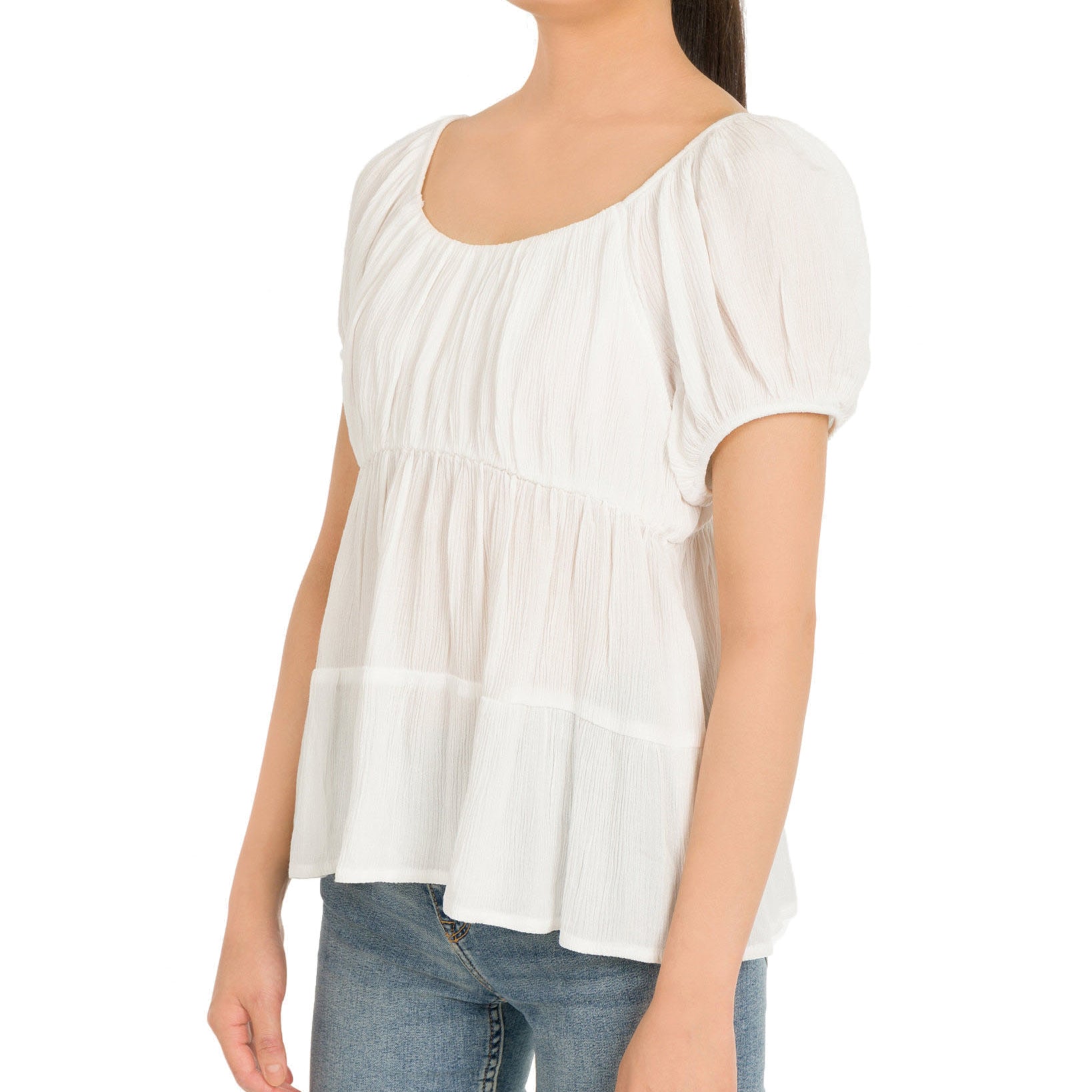 Hippie Rose Women Puff Sleeve Tiered Top