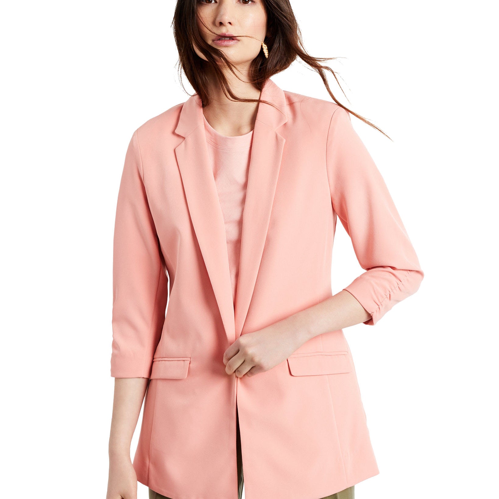 INC International Concepts Women Menswear Blazer Peach Parfait