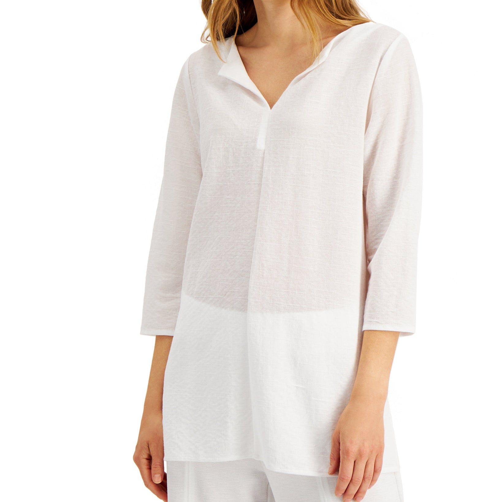 Alfani Women Textured Split Neck Top Bright White
