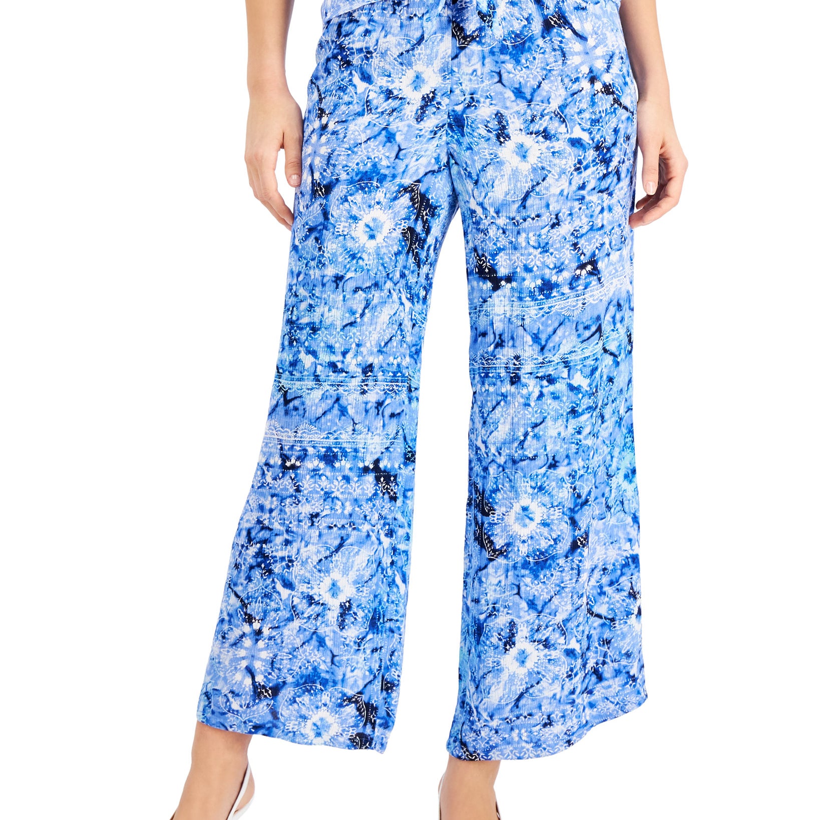 JM Collection Women Ariana Printed Gauze Pull On Pants Deep Cobalt