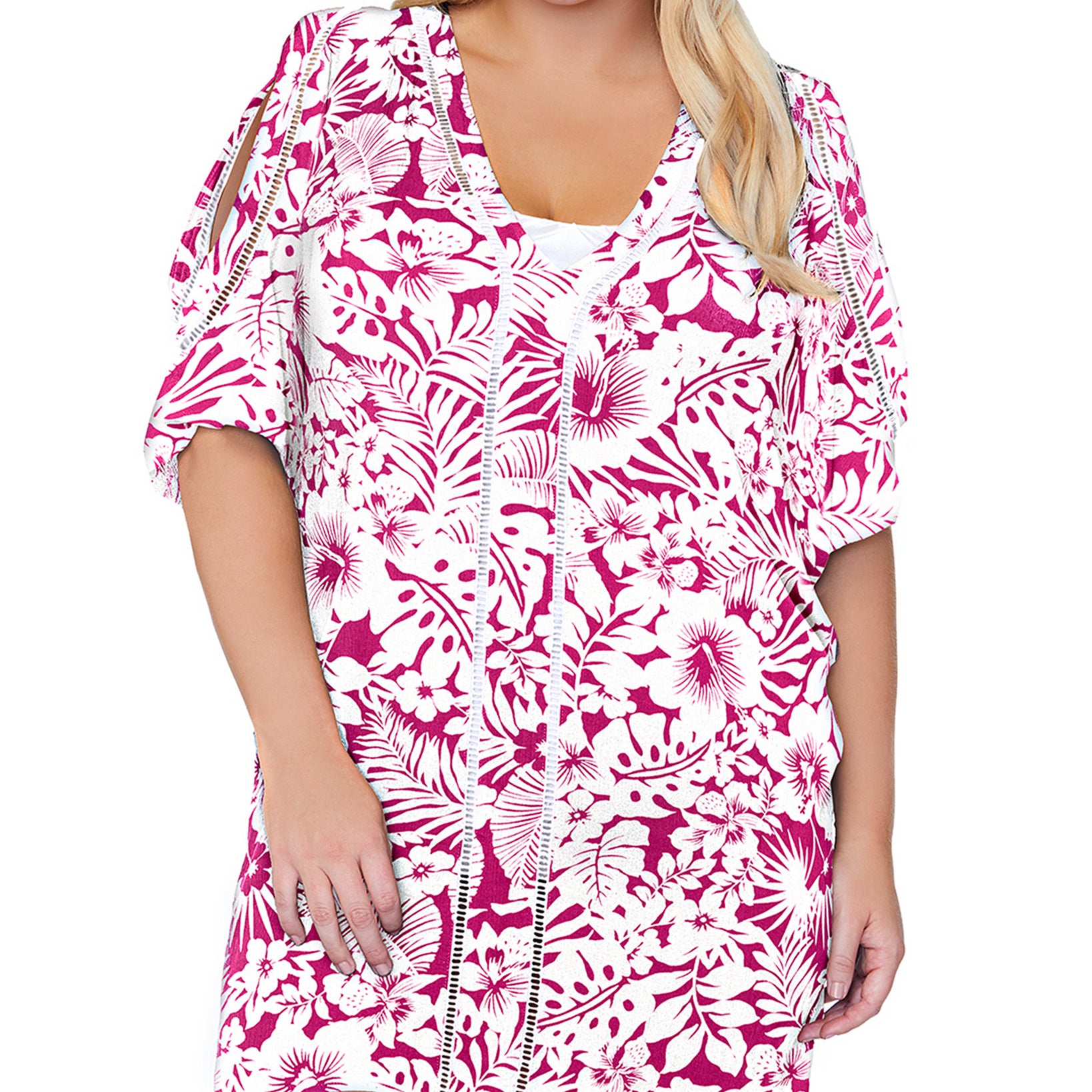 Raisins Women Plus Trendy Making Waves Tranquilo Caftan Cover Up Pink