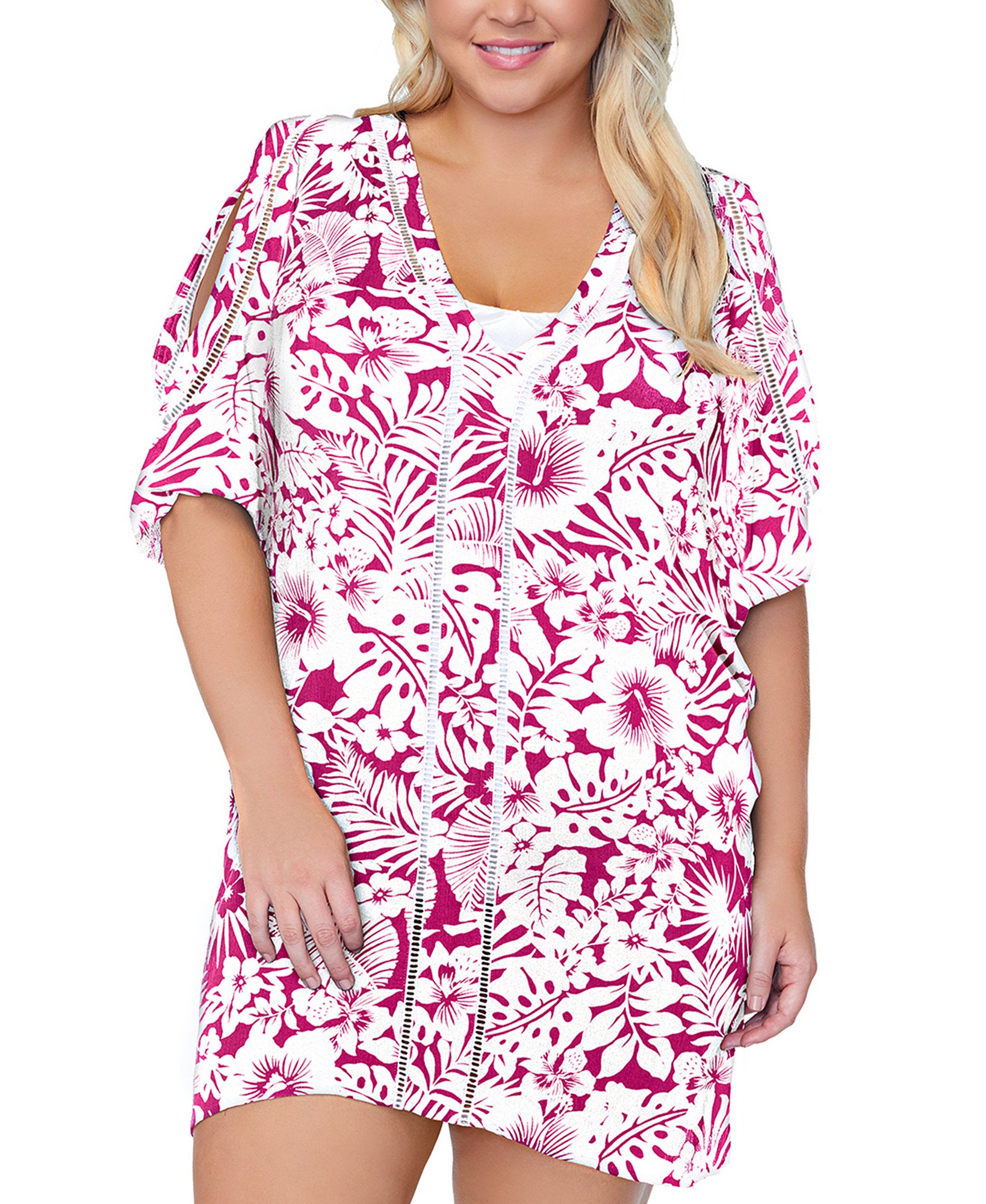 Raisins Women Plus Trendy Making Waves Tranquilo Caftan Cover Up Pink