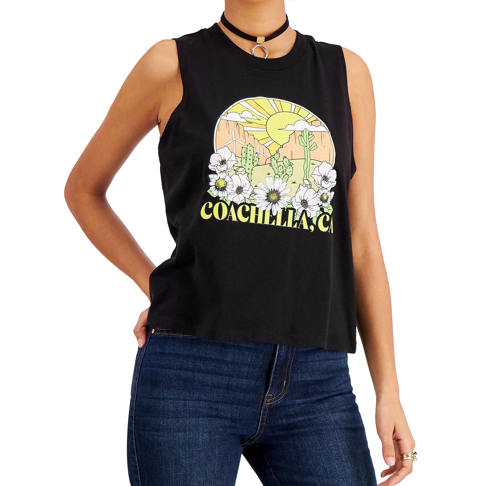Love Tribe Women Coachella Graphic Tank Top Black