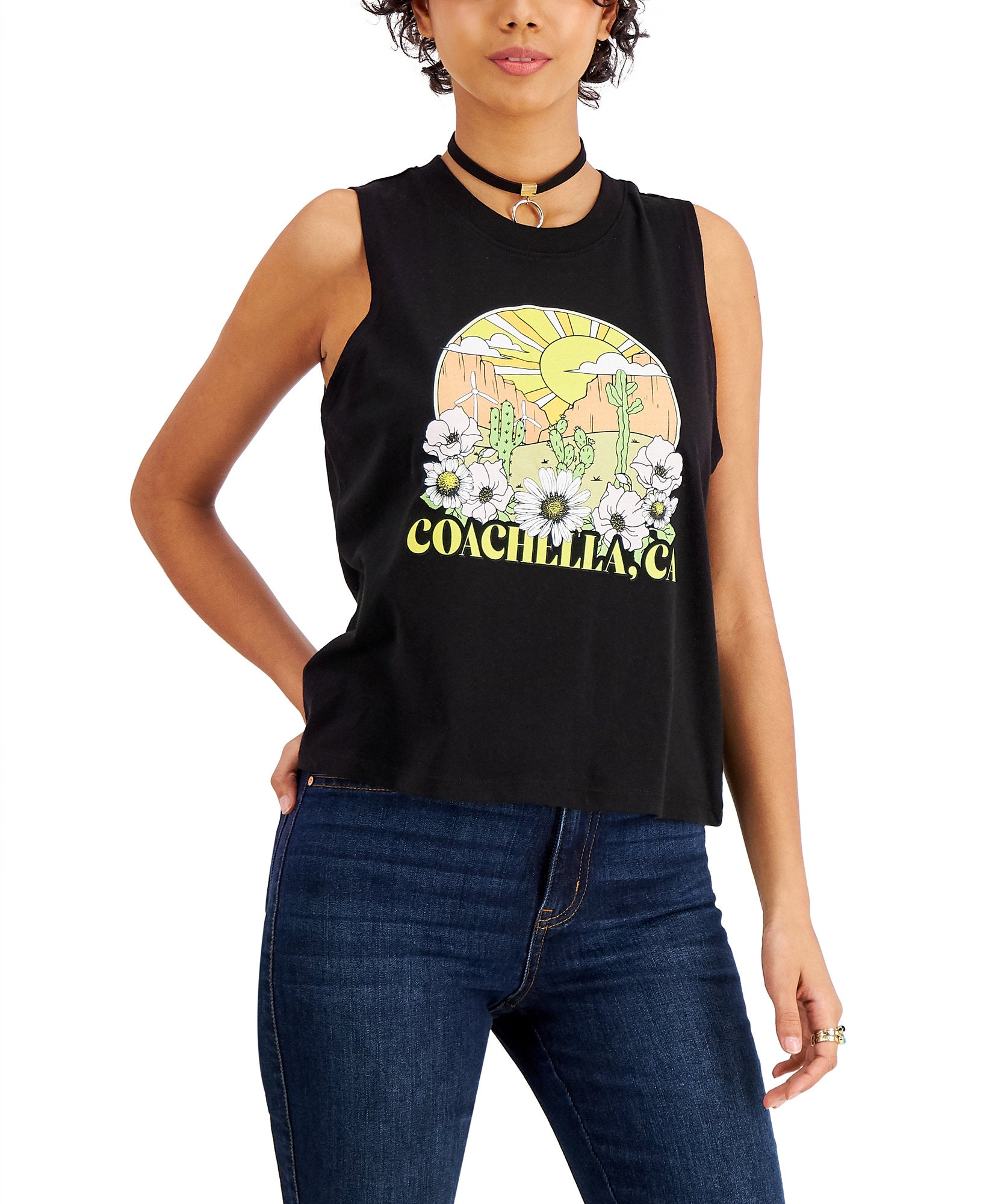 Love Tribe Women Coachella Graphic Tank Top Black