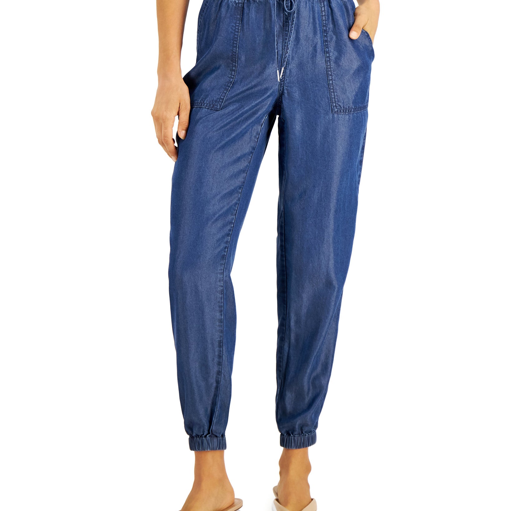 Bar III Women Chambray Pull On Jogger Pants Medium Wash