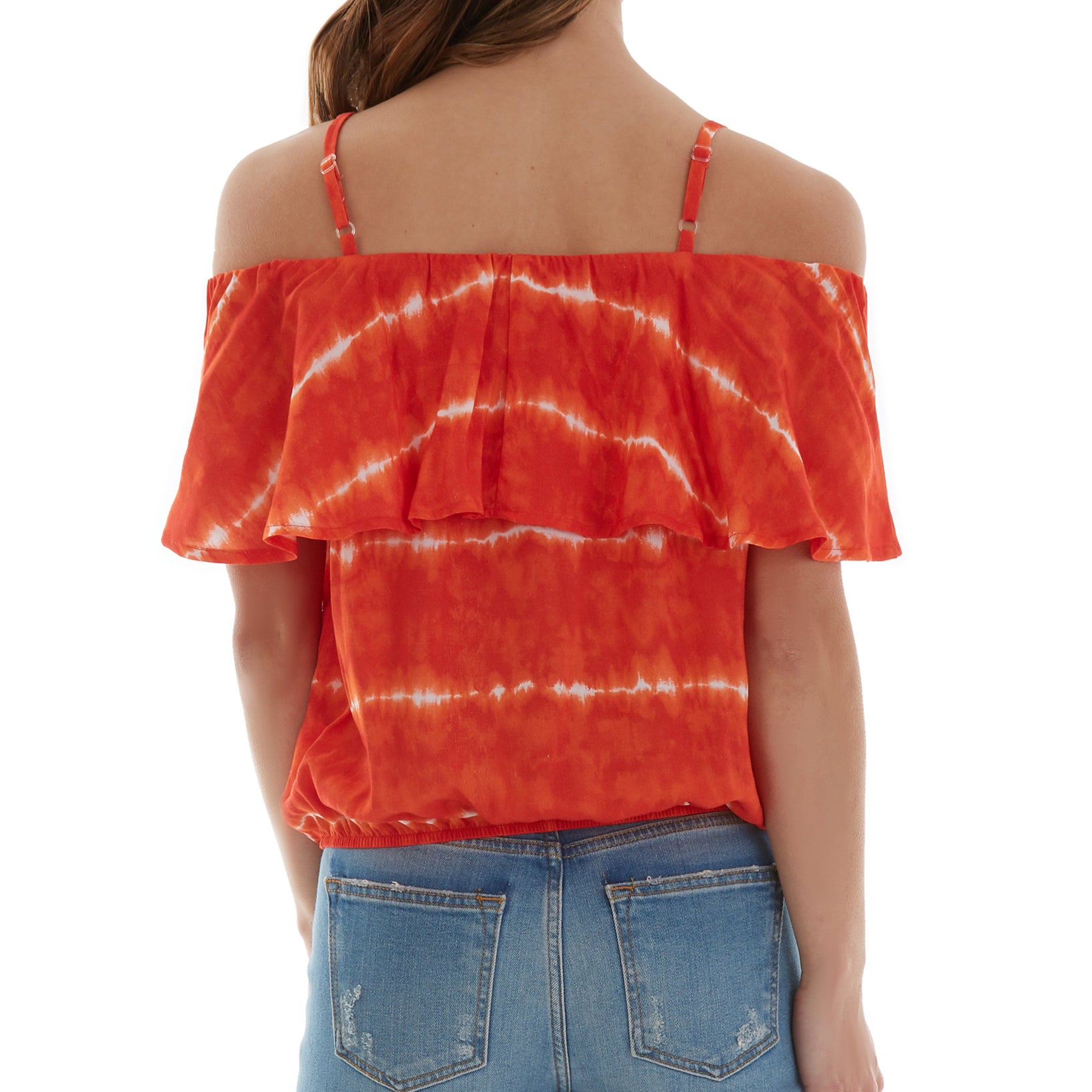 BCX Juniors Printed Off The Shoulder Ruffle Trim Top