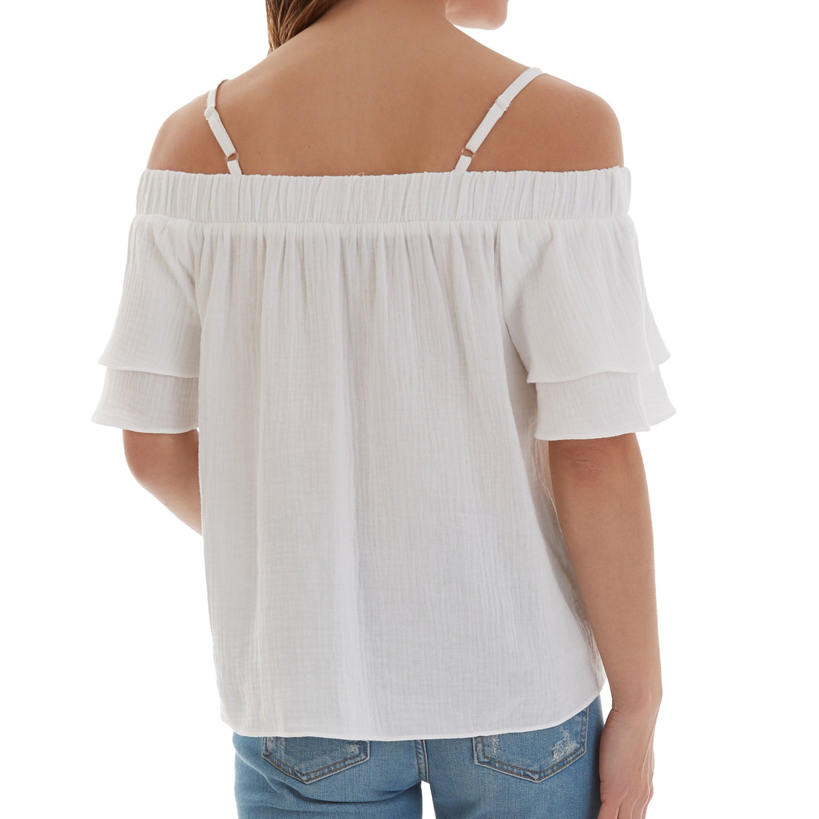 BCX Women Cotton Off The Shoulder Ruffle Sleeve Top