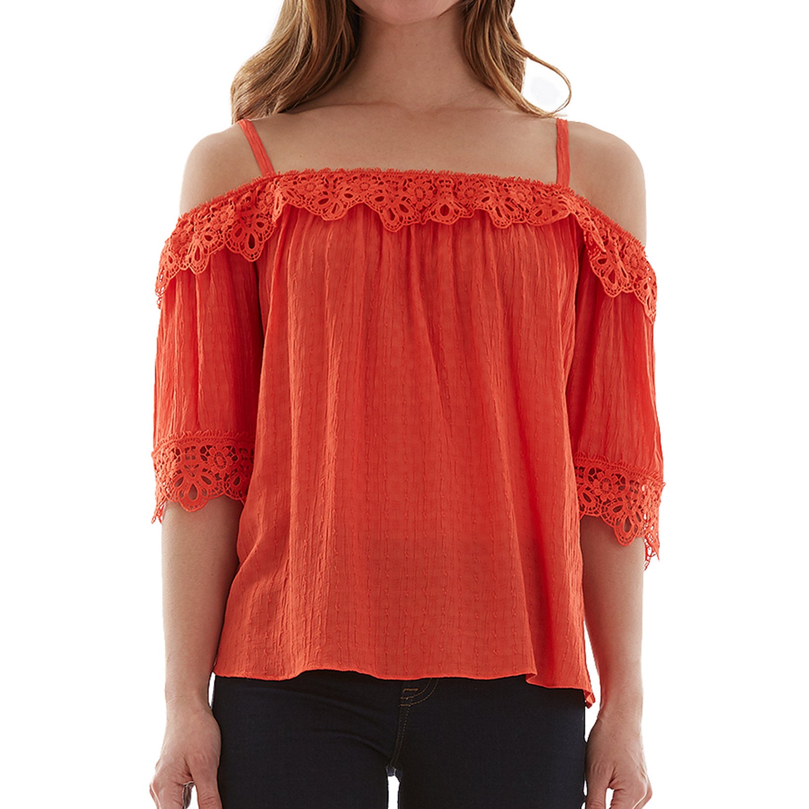 BCX Women Crochet Trim Top Orange