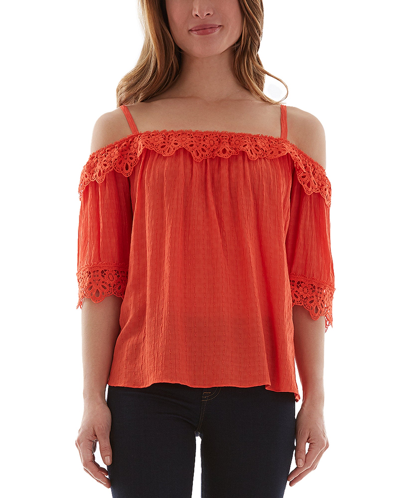 BCX Women Crochet Trim Top Orange