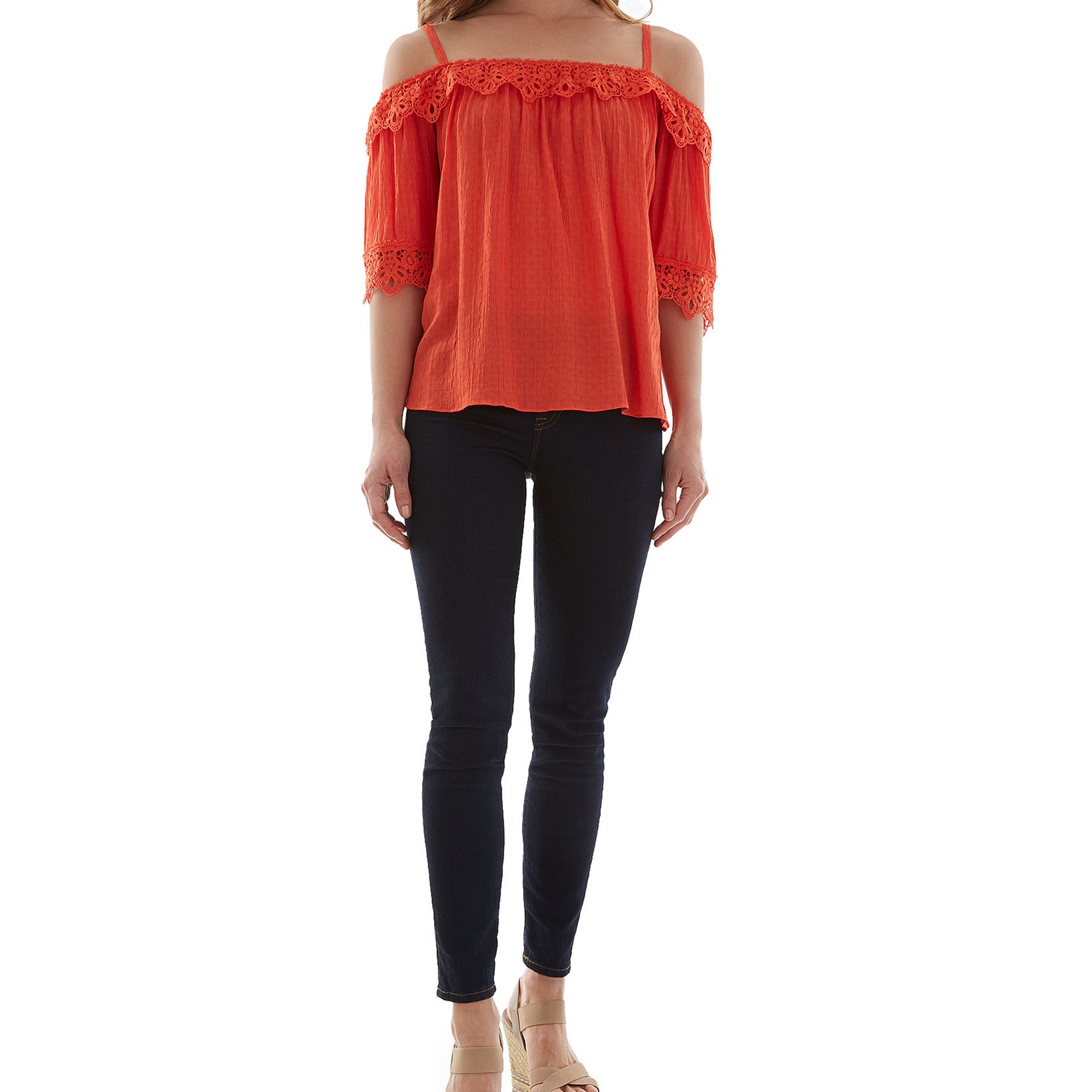 BCX Women Crochet Trim Top