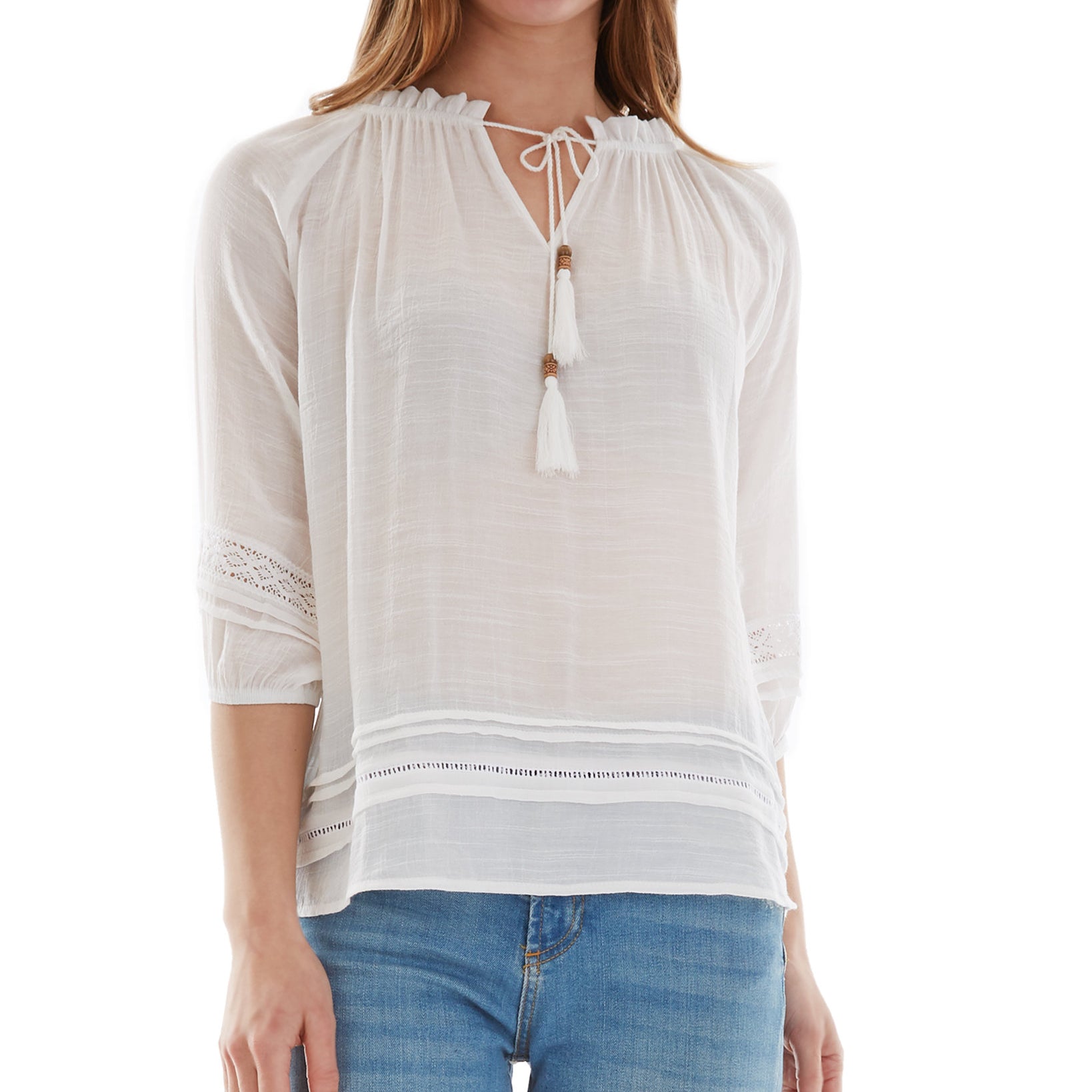 BCX Women Tie Neck Top Off White