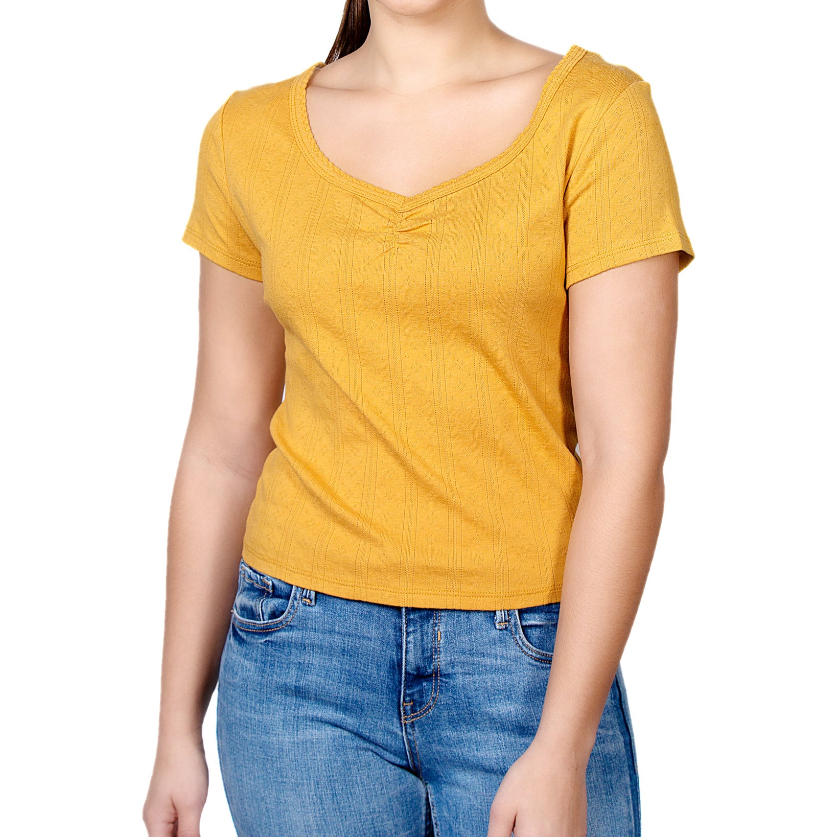 Rebellious One Women Cotton Pointelle Top Mustard