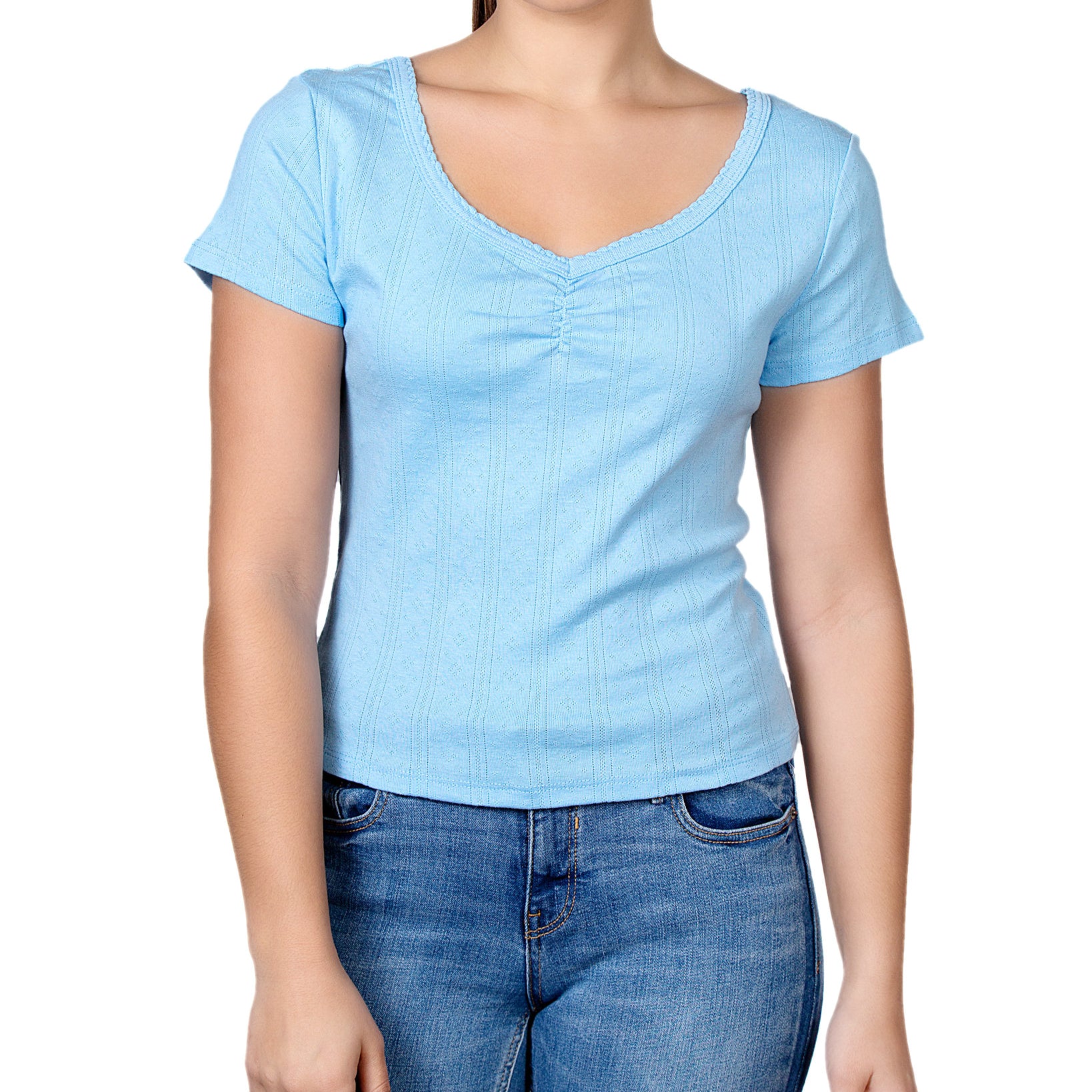 Rebellious One Women Cotton Pointelle Top Blue