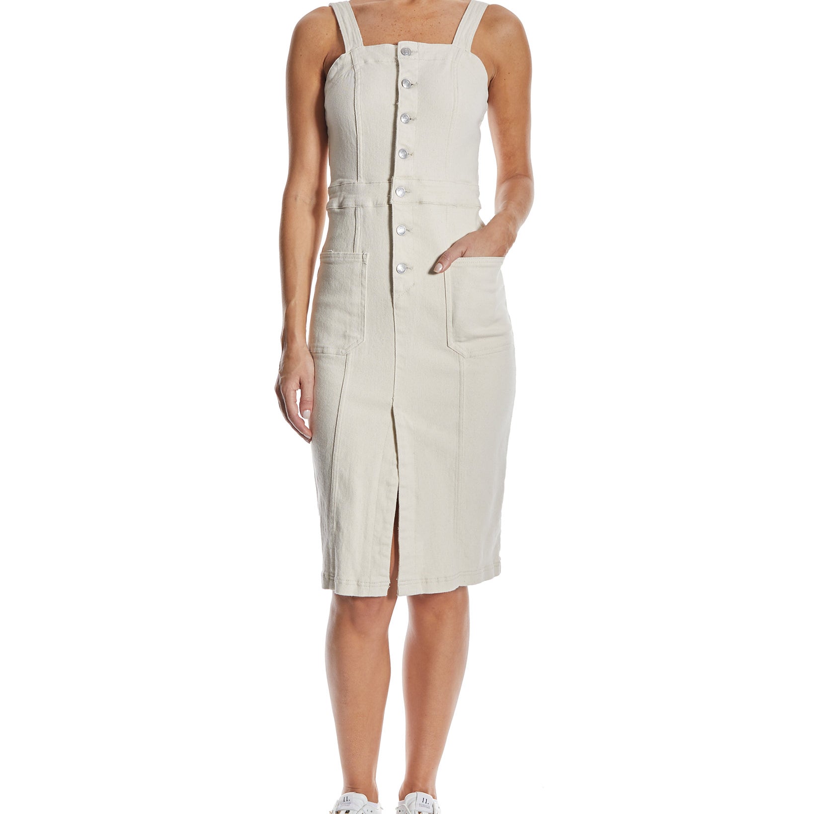 OAT Women Button Front Midi Dress Natural