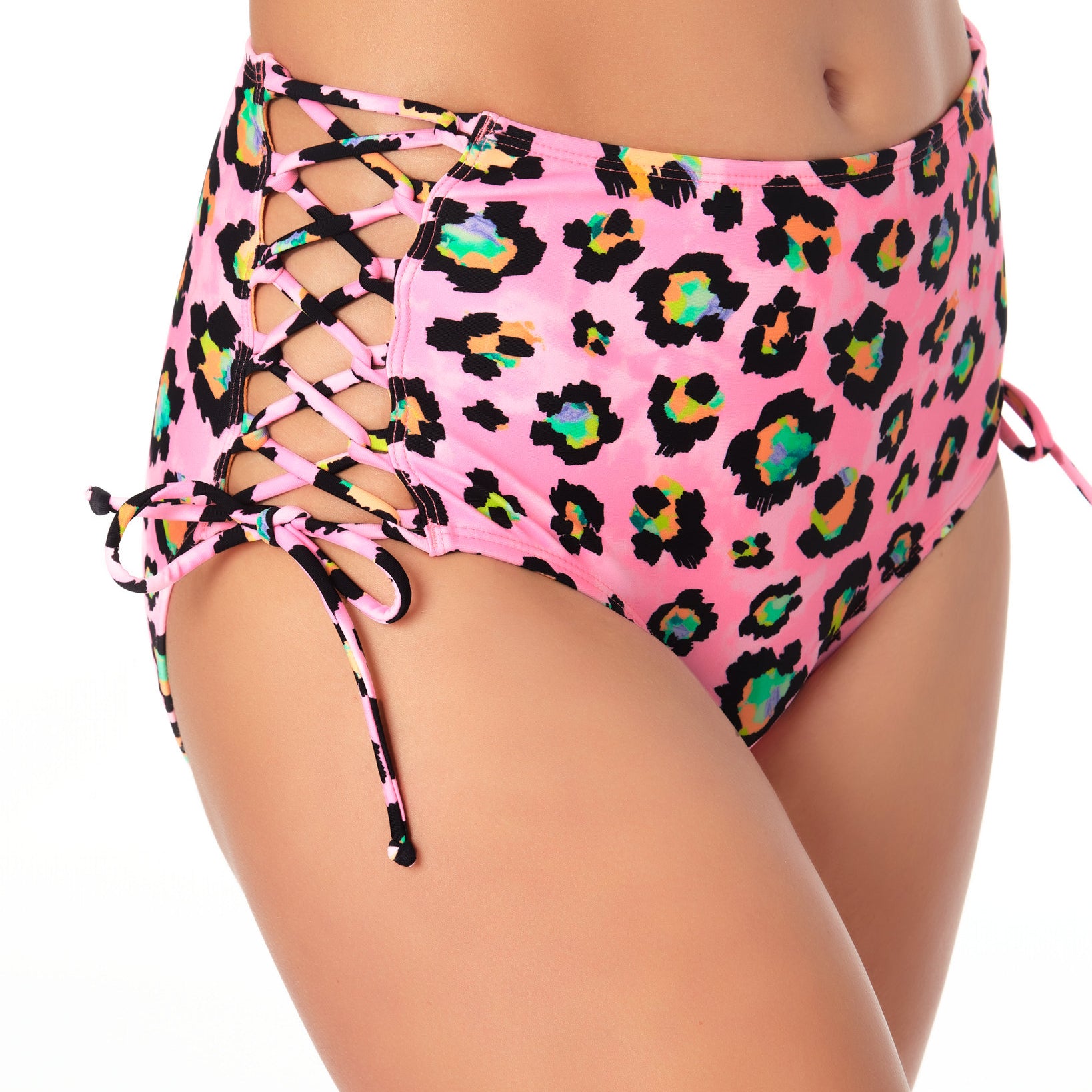 California Waves Women Side Lace High Waist Bikini Bottoms