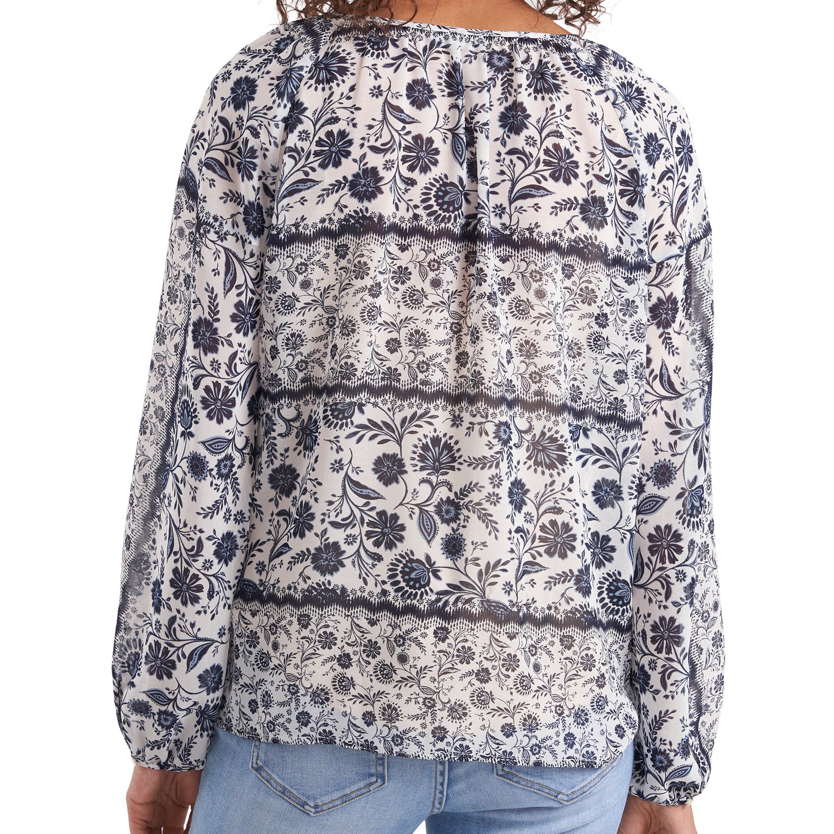 Vince Camuto Women Petite Floral Keyhole Peasant Top