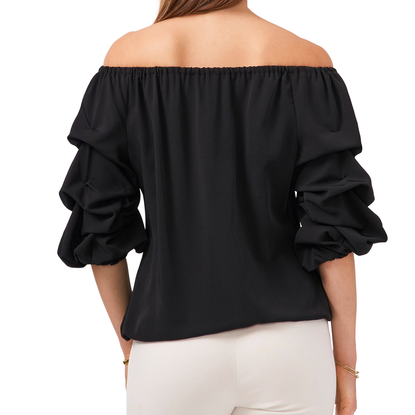 MSK Women Solid Off The Shoulder Bell Sleeve Tie Hem Top