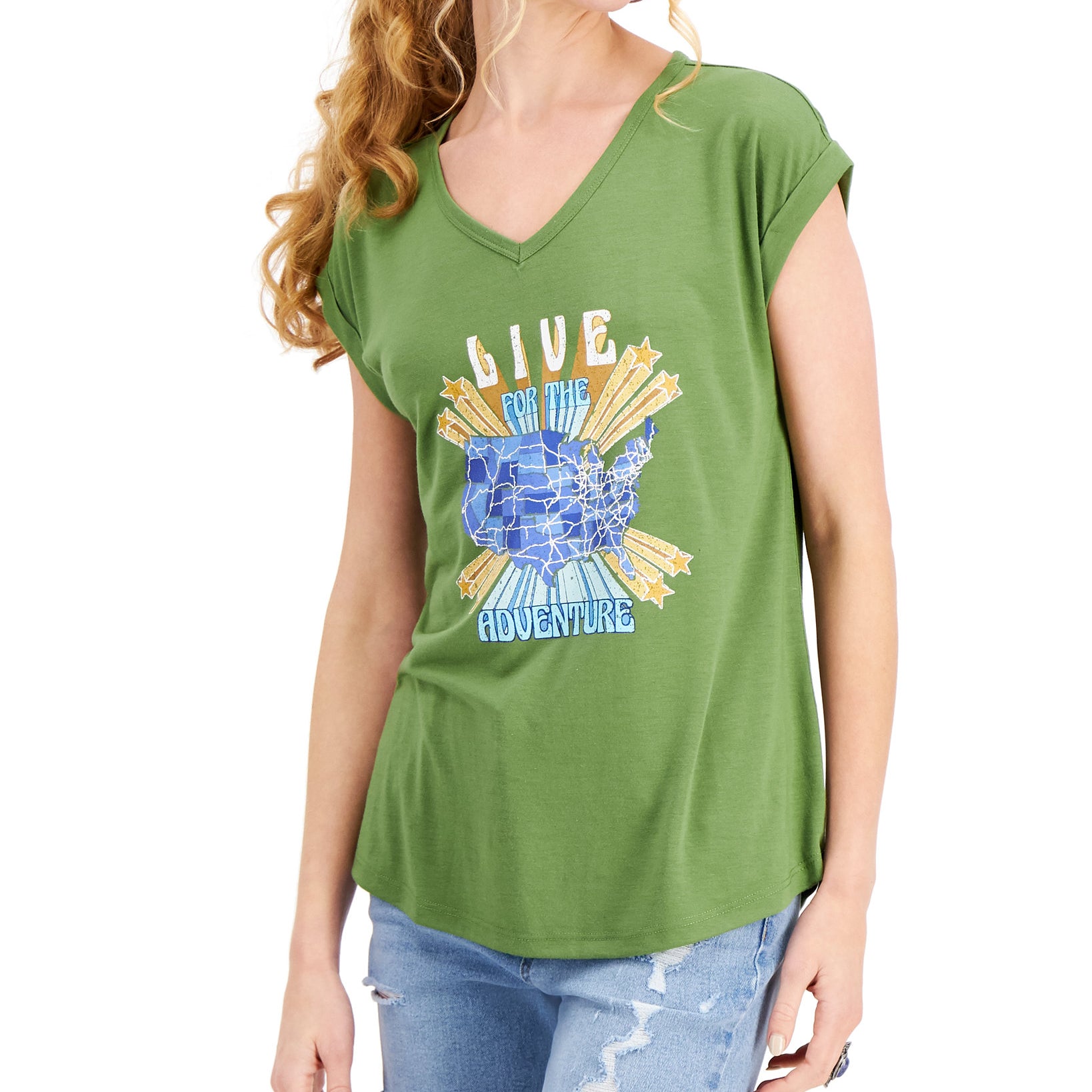 Style & Co Women Adventure Graphic Print T Shirt Adventure